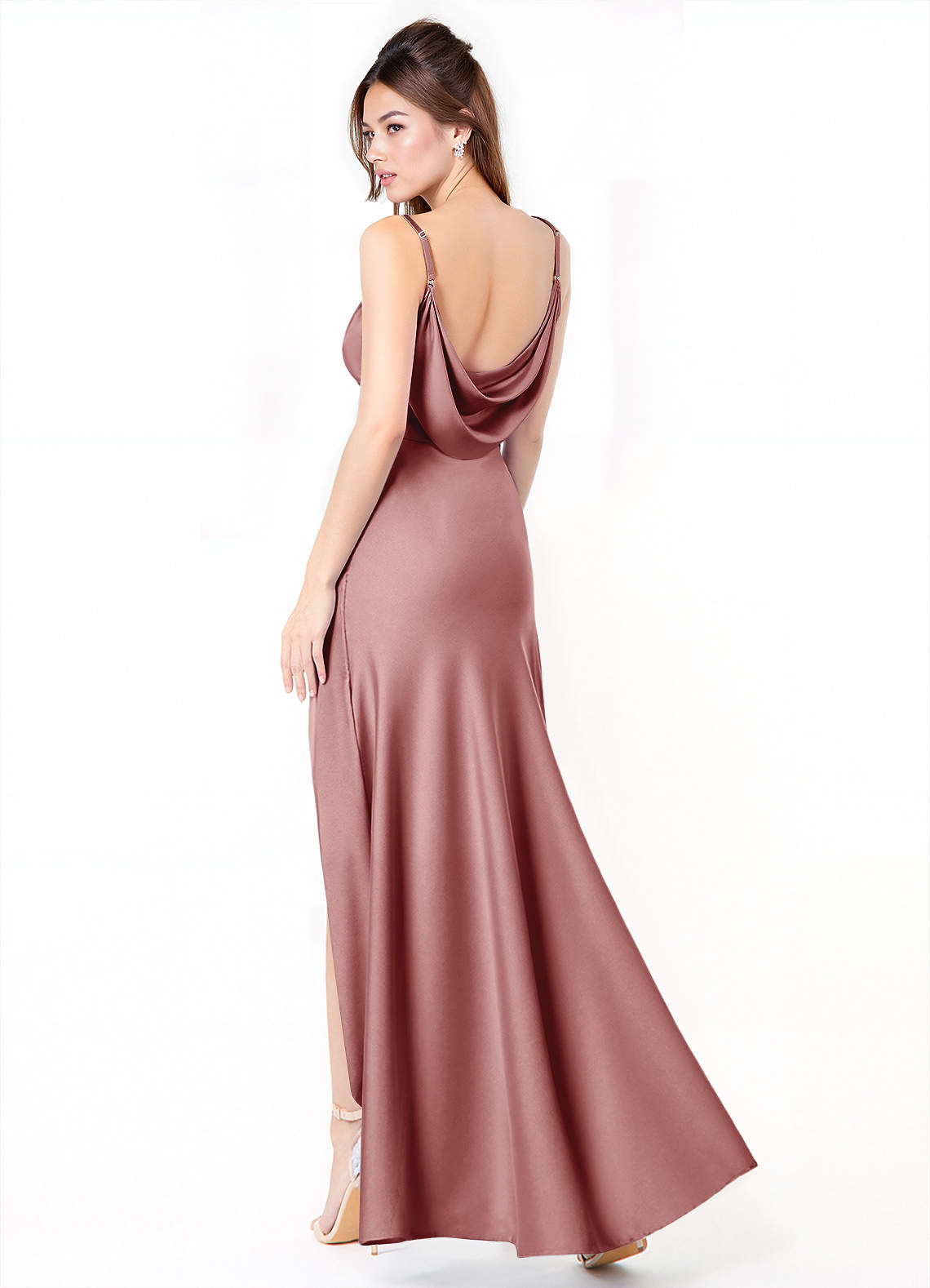 Azazie Alaija Bridesmaid Dresses Dusty Rose Mermaid Side Slit Stretch Satin Dress image1