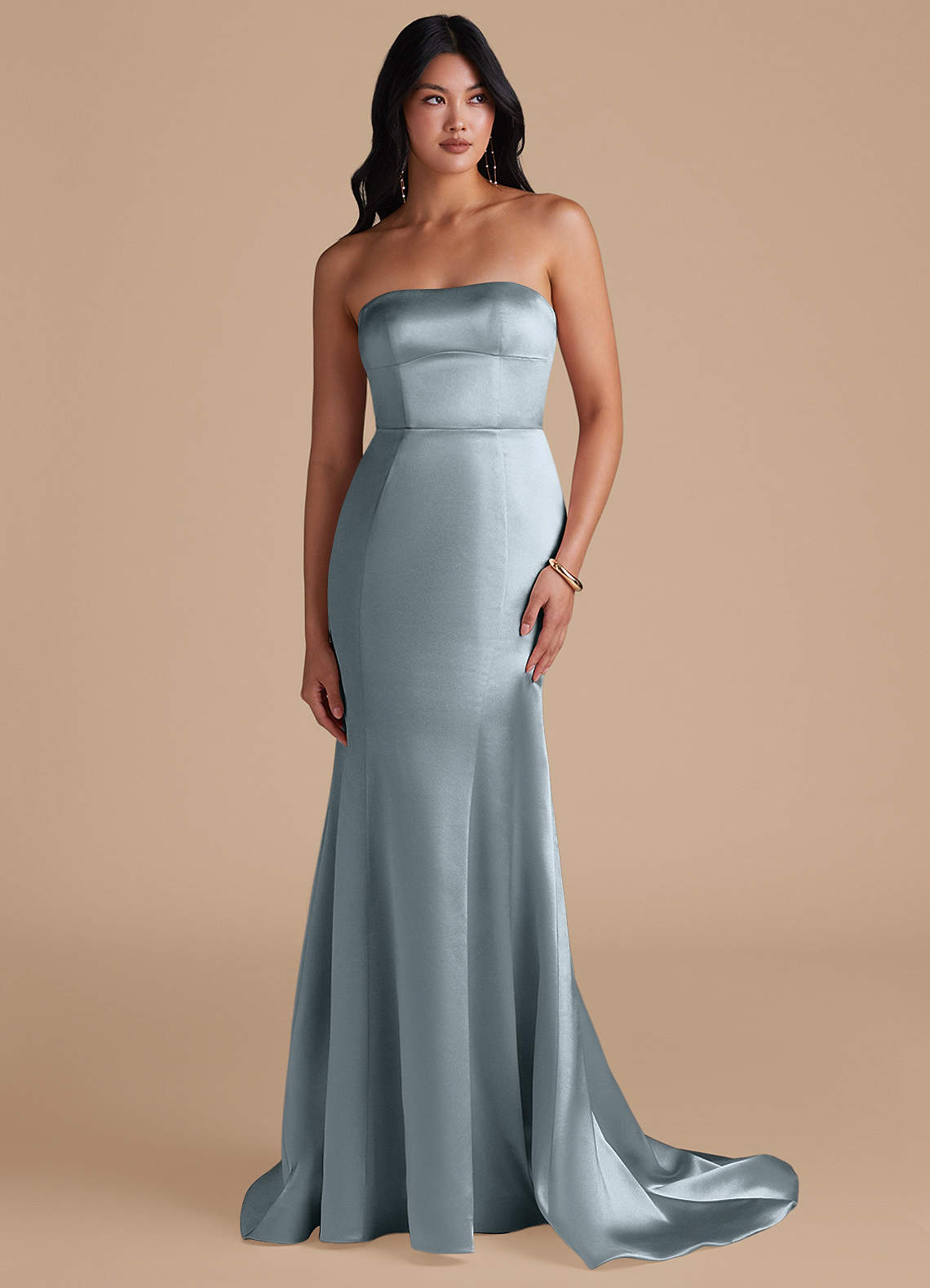 Azazie Aura Bridesmaid Dresses Dusty Blue Mermaid Metallic Satin Convertible Dress image1