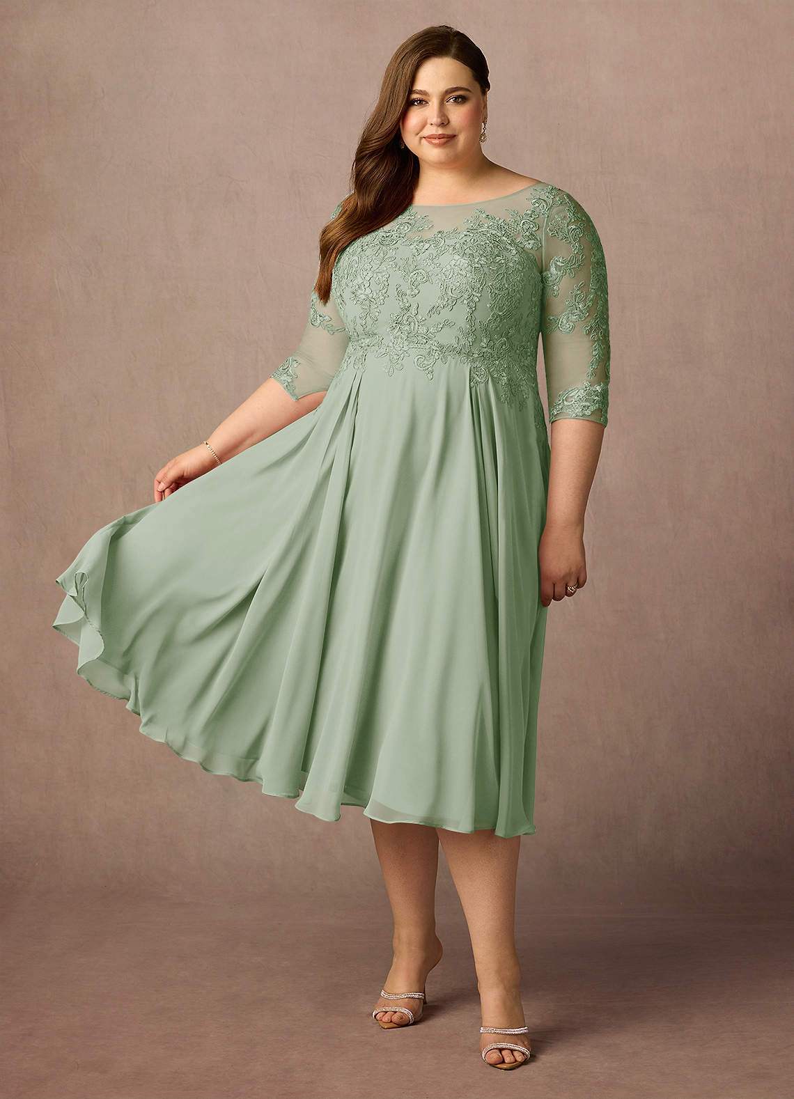 Azazie Marge Mother of the Bride Dresses Dusty Sage A-Line Scoop Lace Chiffon Dress image7