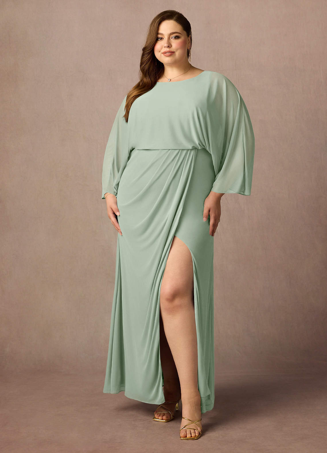 Azazie Ysabella Mother of the Bride Dresses Dusty Sage Mermaid Pleated Mesh Dress image1
