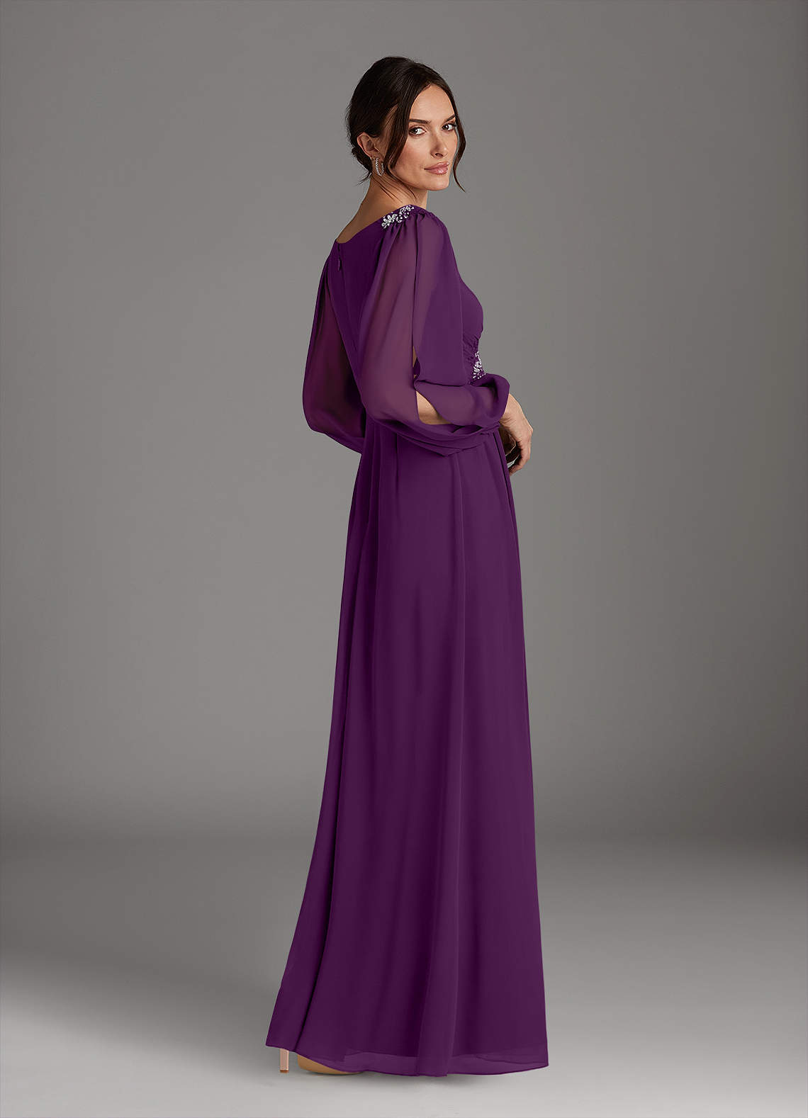 Azazie Gypsy Mother of the Bride Dresses Grape A-Line V-Neck Sequins Chiffon Dress image1