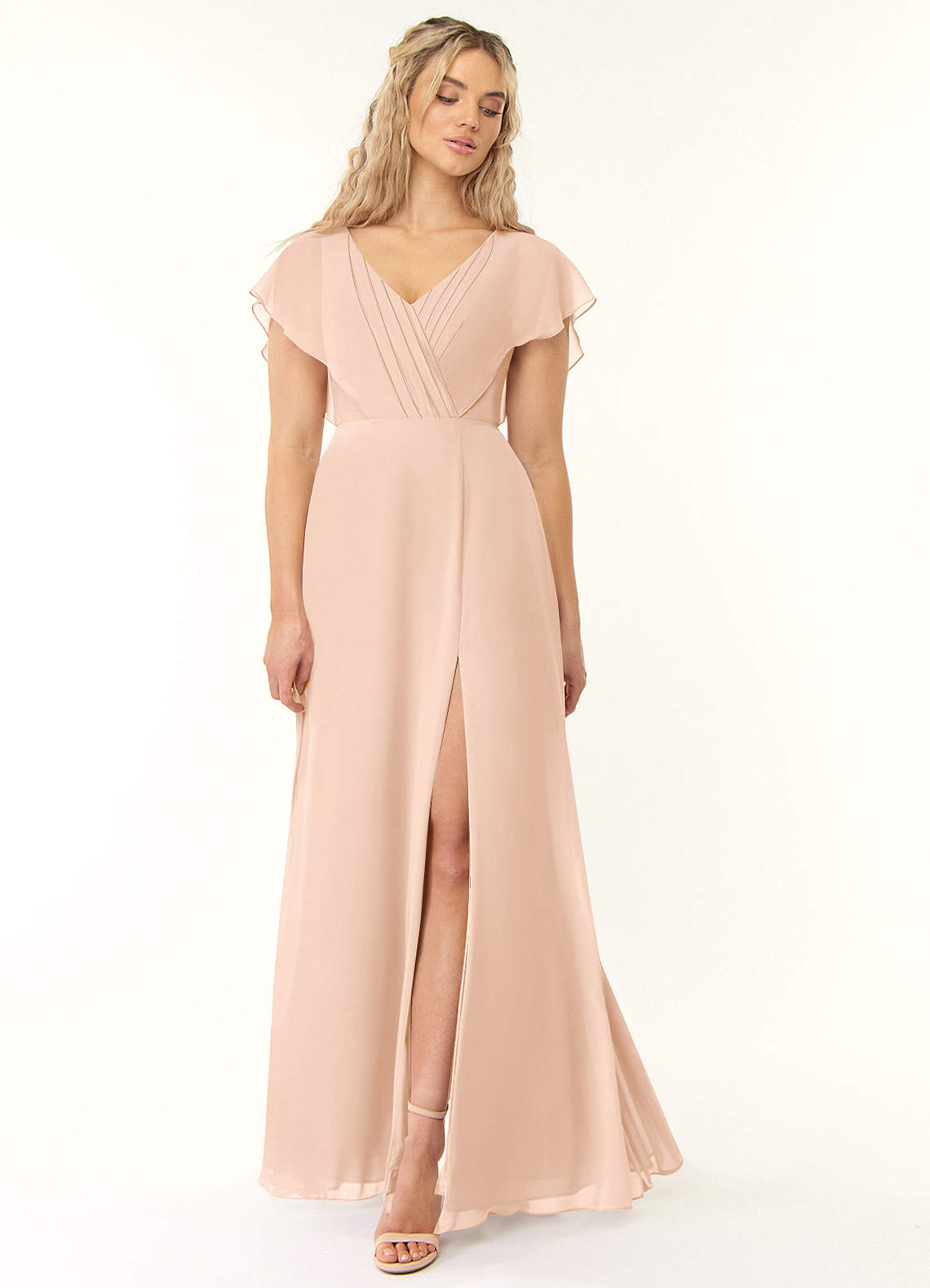 Azazie Rylee Robes de demoiselle d'honneur Robe Trapèze en Mousseline de soie Plissée Rose Perle image1