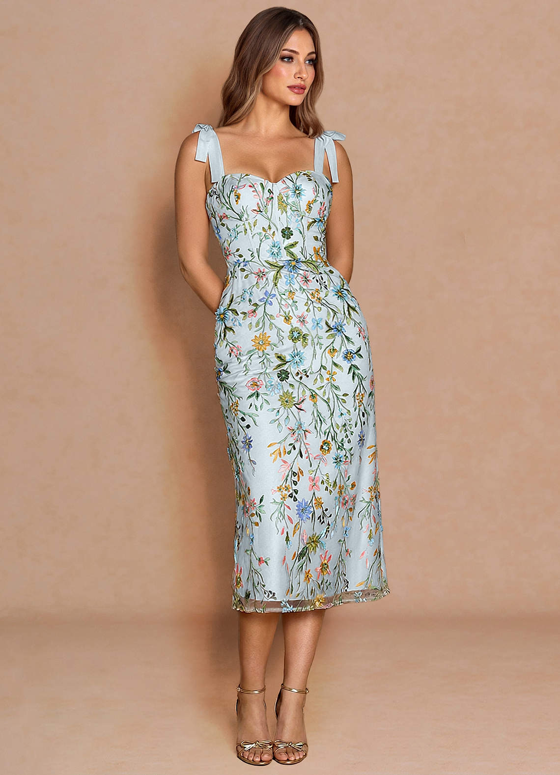 Azazie Cocktail dress Sky Blue Midi Sheath Sweetheart Bows Azazie Cocktail dress Sky Blue Midi Sheath Sweetheart Bows