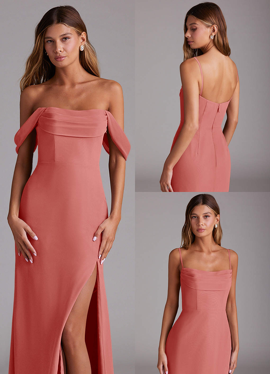 Azazie Saige Robes de demoiselle d'honneur Robe Trapèze Convertible en Mousseline de soie Épaule décolletée Antique Rose image9