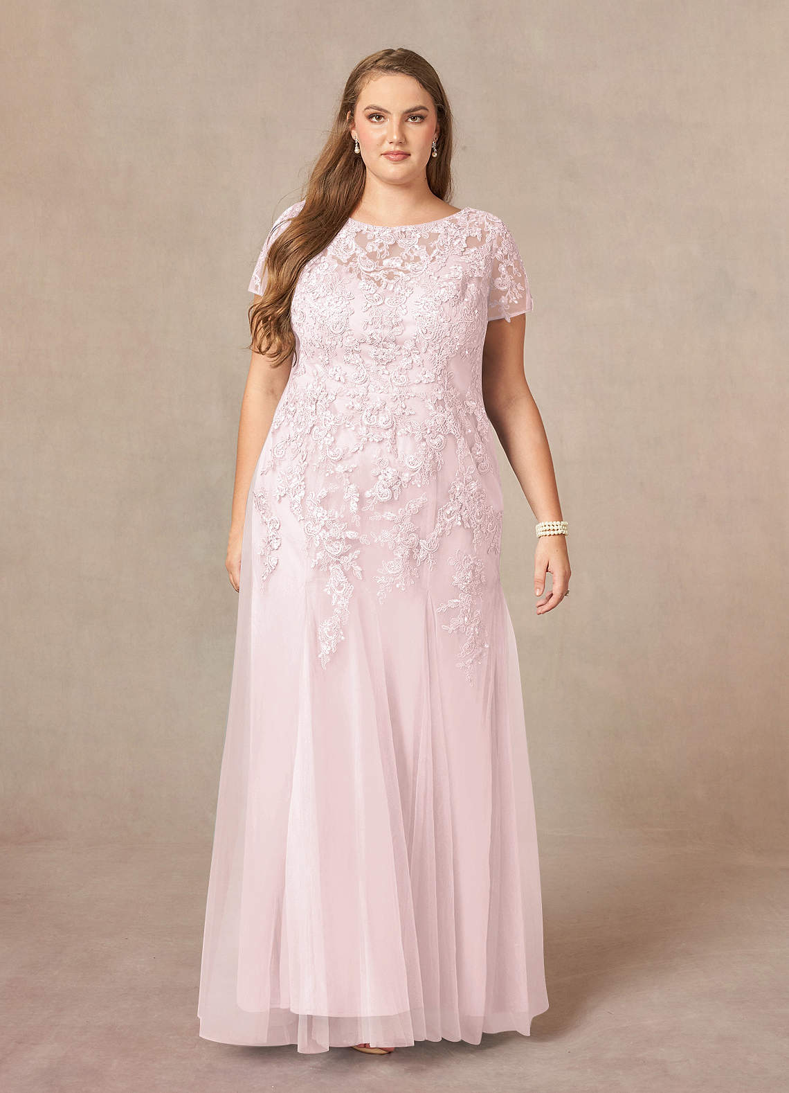 Azazie Laurie Mother of the Bride Dresses Blushing Pink Mermaid Scoop Sequins Tulle Dress image7