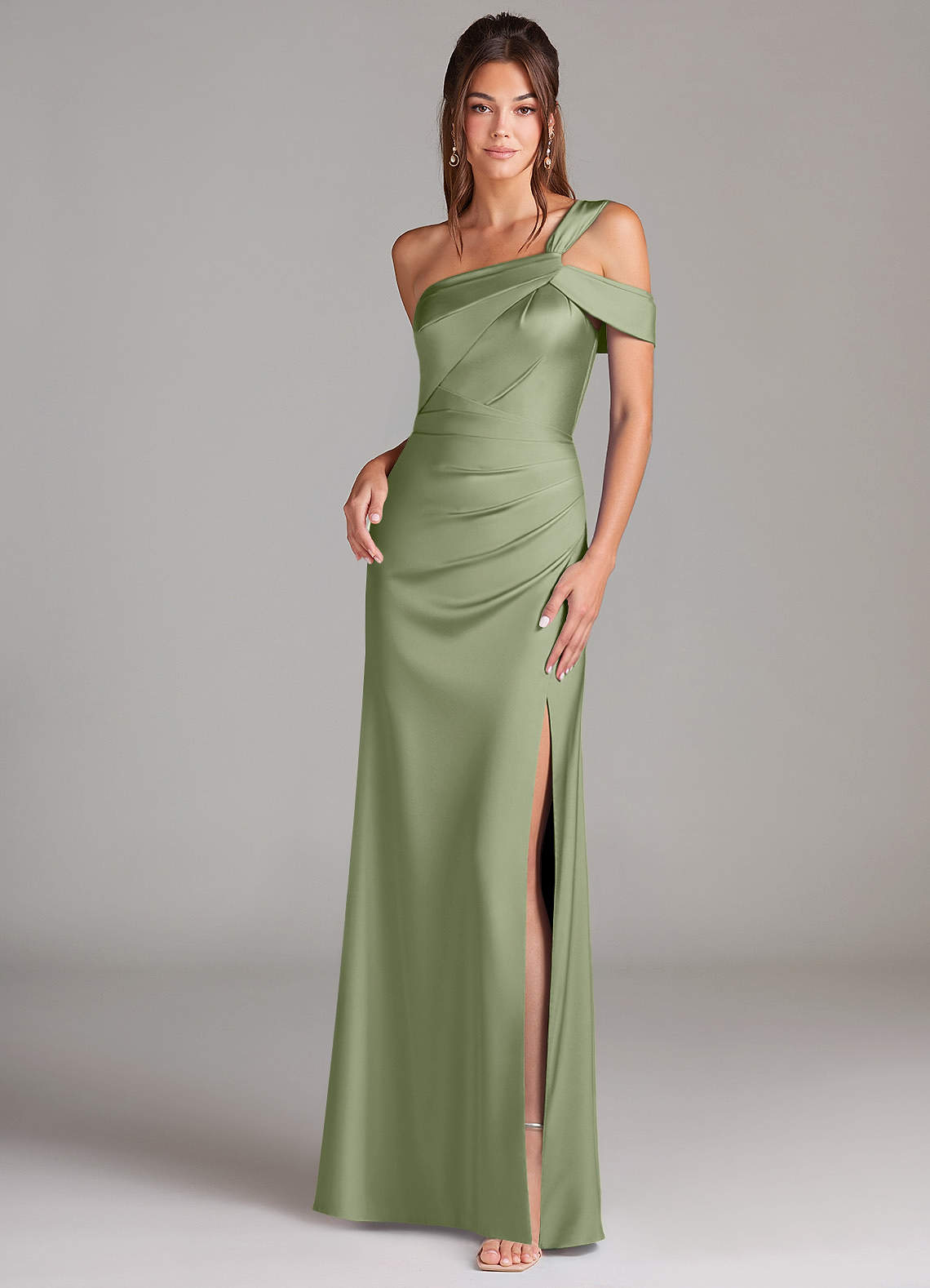 pistachio bridesmaid dresses uk Azazie Wynter Stretch Satin mixed green bridesmaid dresses