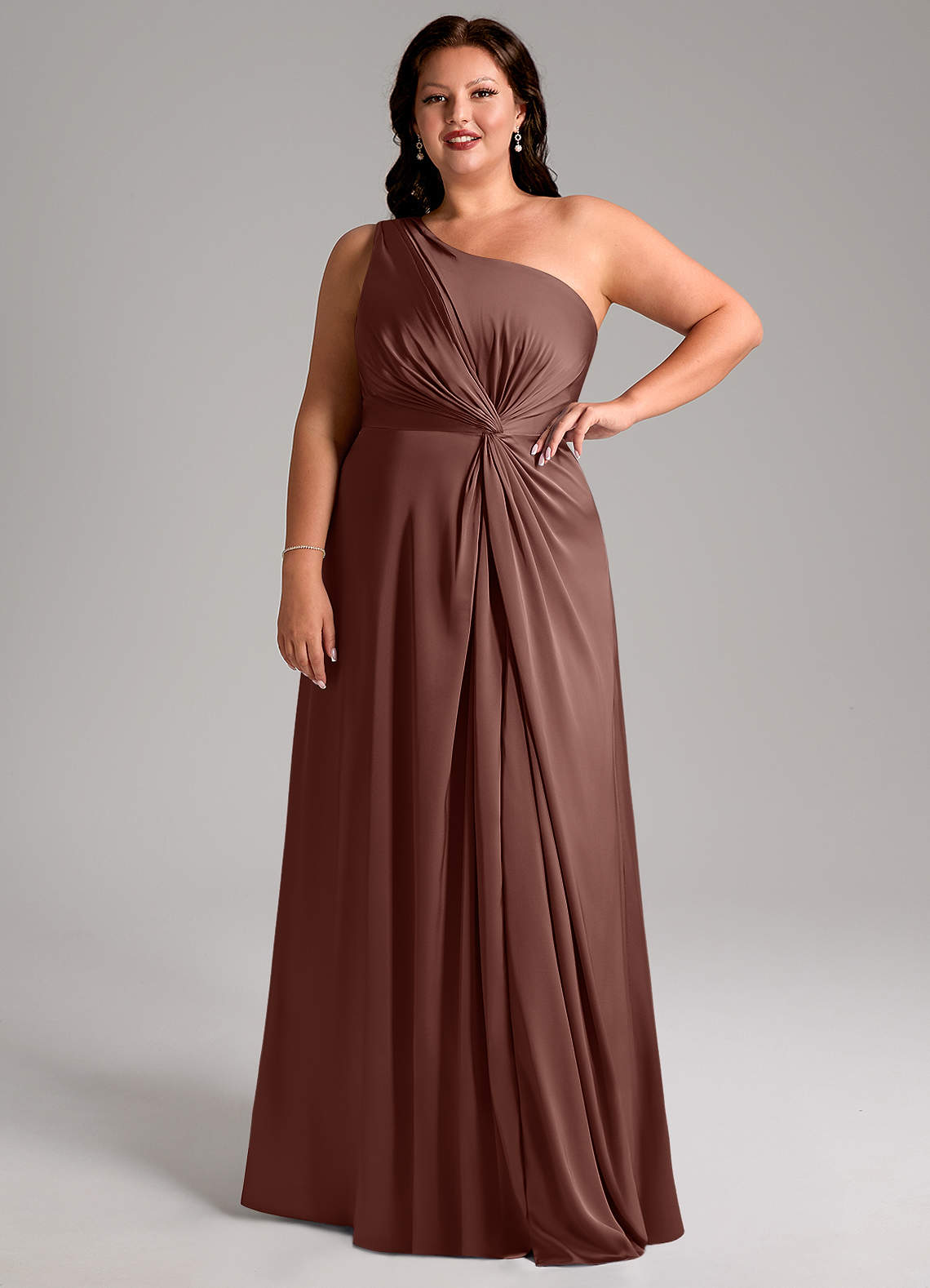 Azazie Brooke Vestidos de damas de honor Vestido de Expresado de Satén Elástico de Corte en A con Hombro unilateral image11