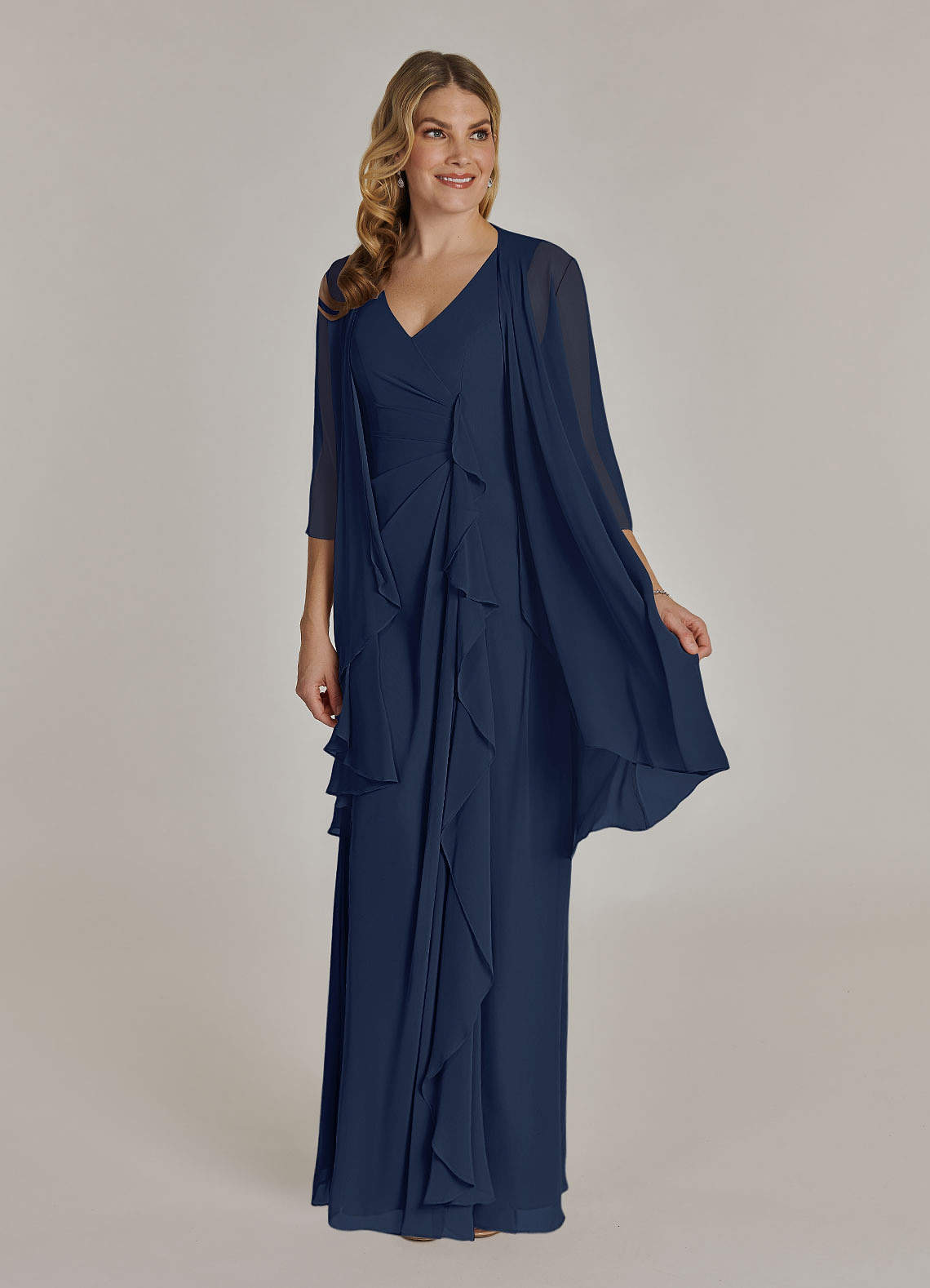 Azazie Manuella Dark Navy A-Line V-Neck Pleated Chiffon Dress | Azazie