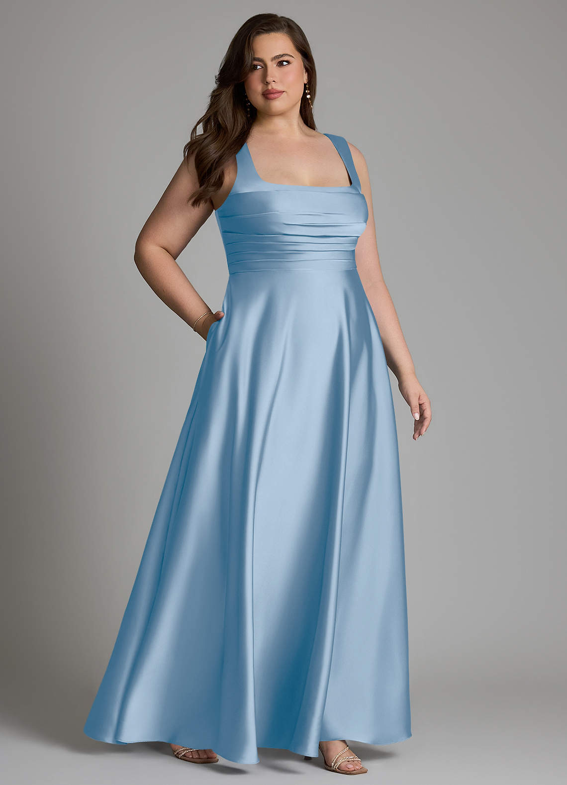 Azazie Azaria Bridesmaid Dresses Powder Blue A-Line Corset Stretch Satin Dress image10