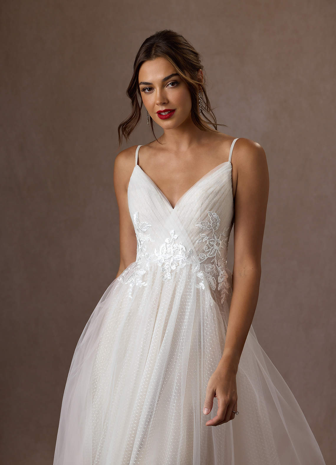 Azazie Liana Wedding Dresses Diamond White A-Line V-Neck Sequins Tulle Dress image3