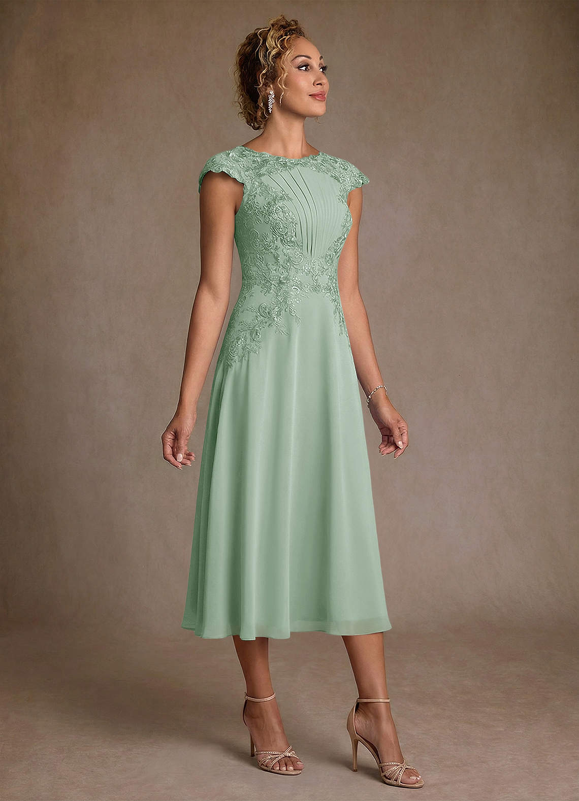 Azazie Crista Mother of the Bride Dresses Agave A-Line Lace Chiffon Dress image2