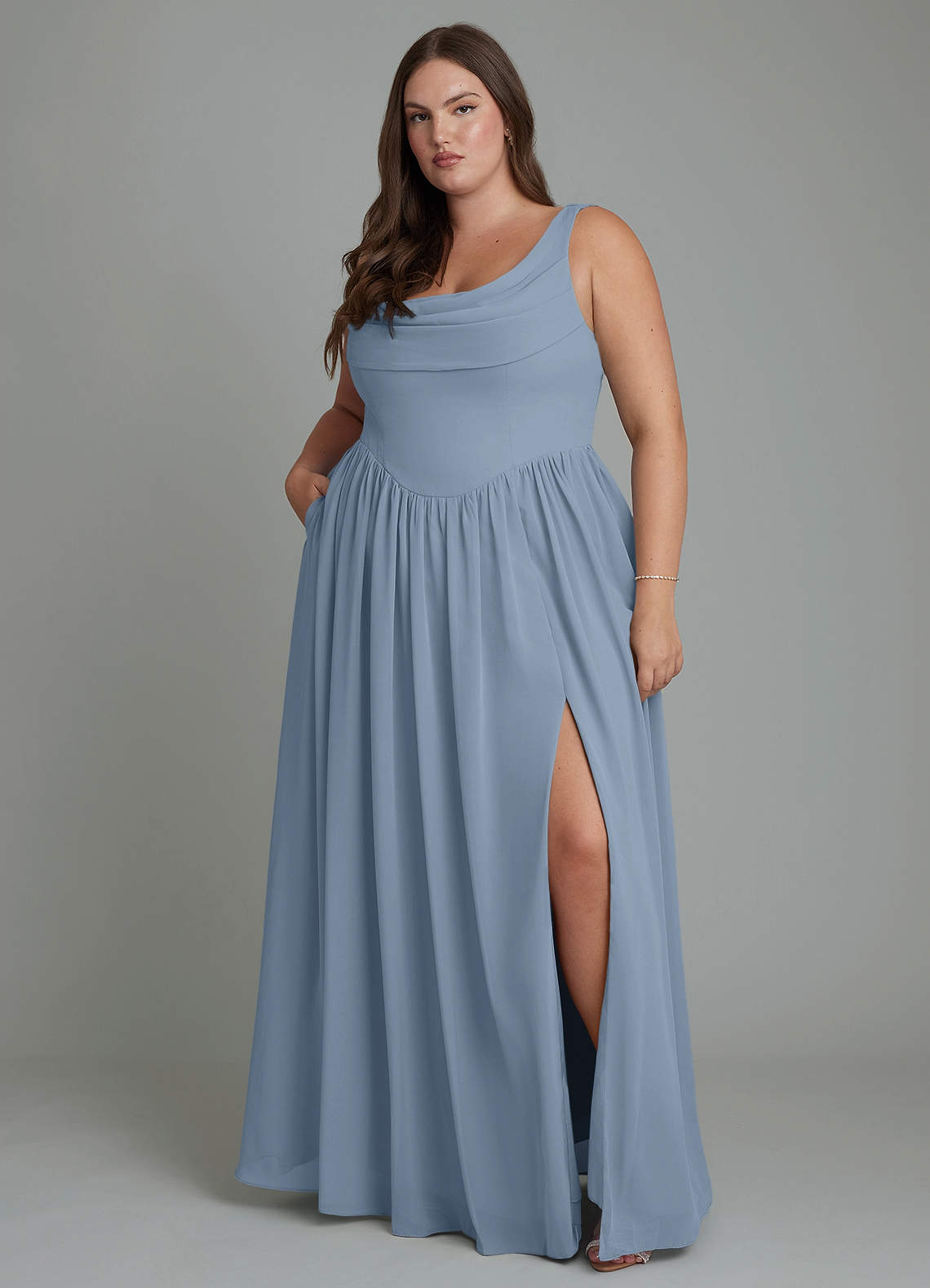 Azazie Novi Bridesmaid Dresses Dusty Blue A-Line Pleated Chiffon Dress image6