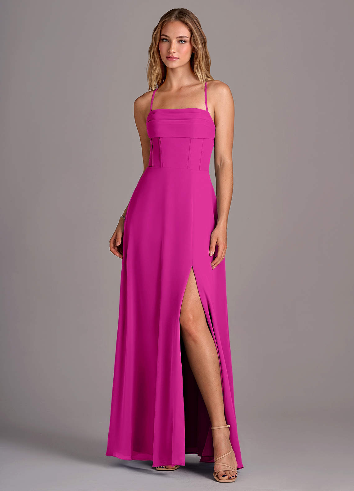 Azazie Carolyn Bridesmaid Dresses Fuchsia A-Line Pleated Chiffon Dress image1