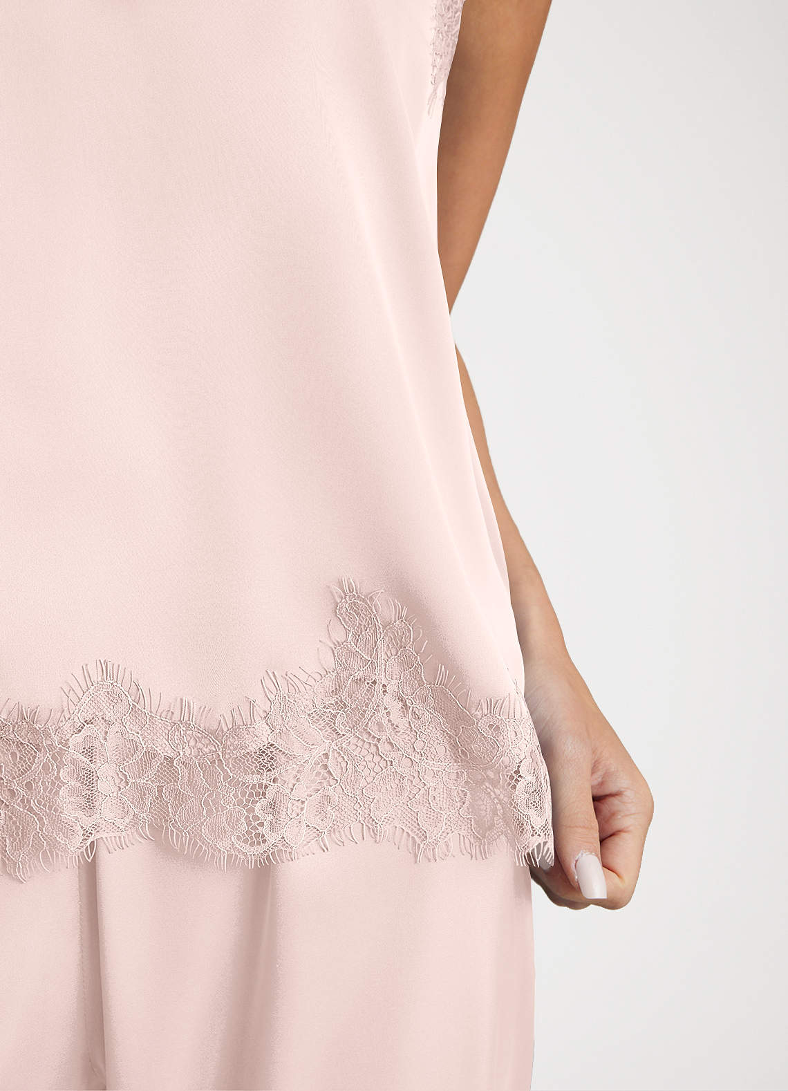 front Lace and Satin Cami and Pants Pajama Set