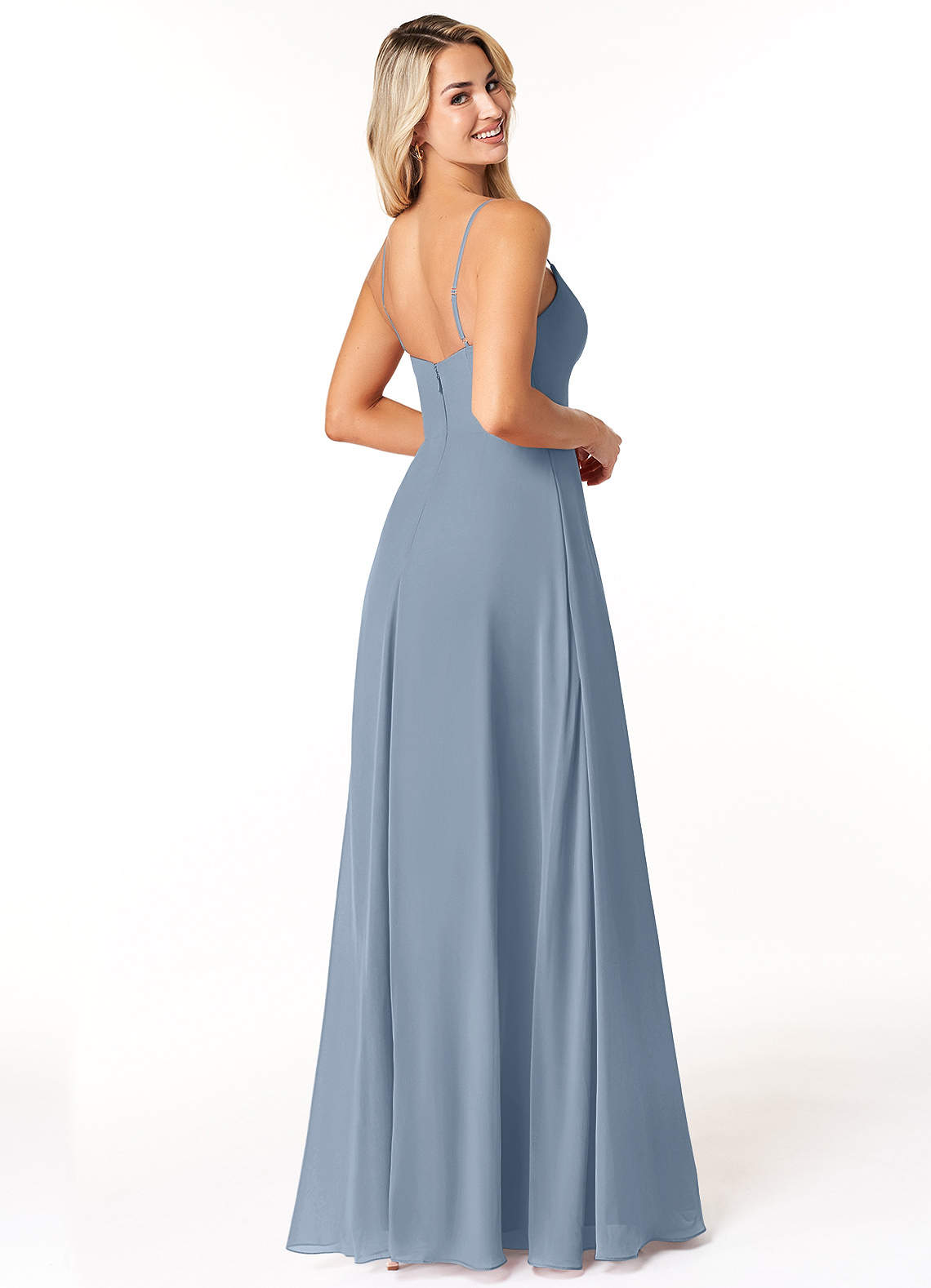 Azazie A-Line Scoop Neck Floor-Length Chiffon Bridesmaid Dresses - Neptune