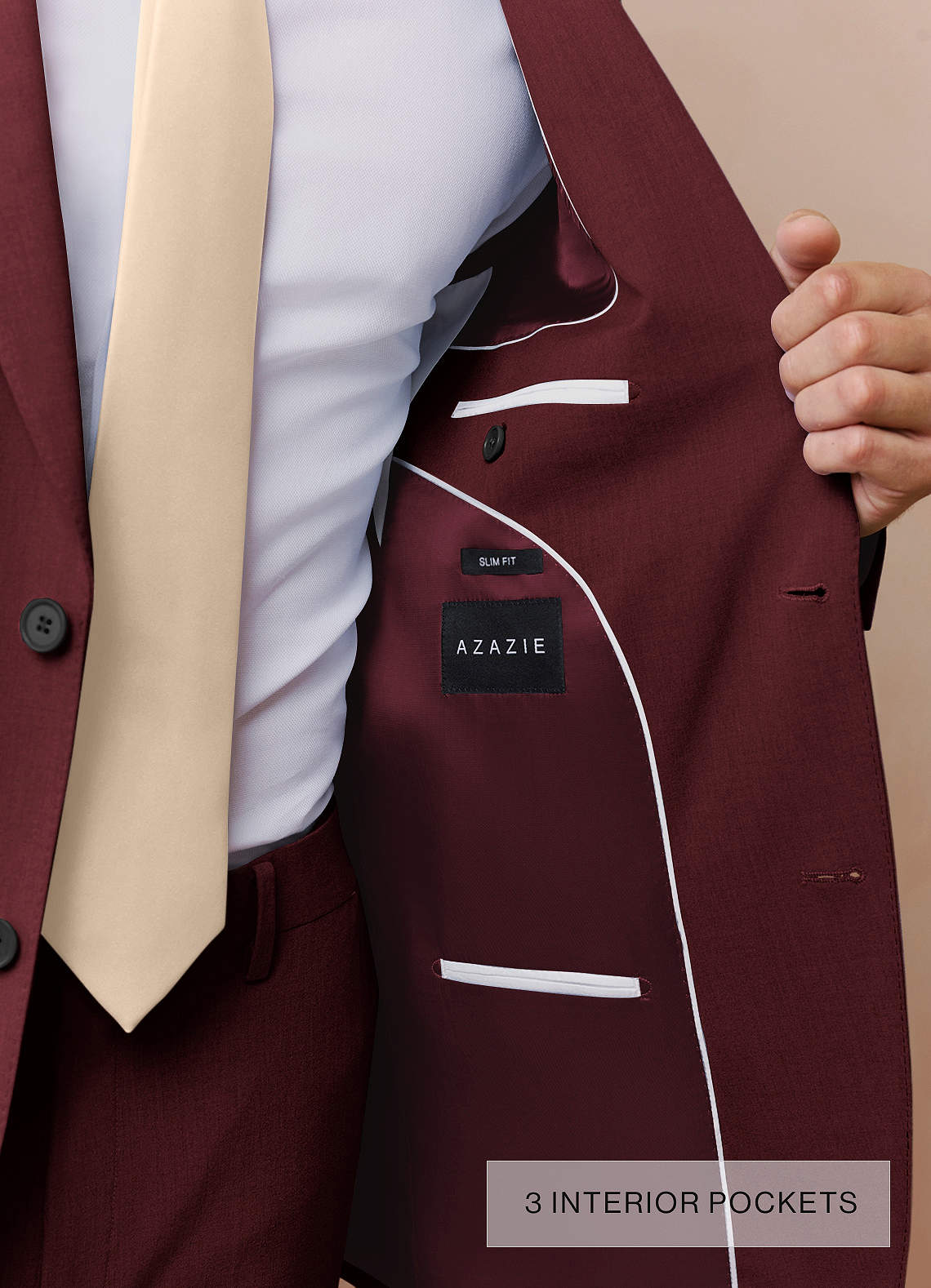 front Savile Burgundy Wool Blend 3-Piece Suit