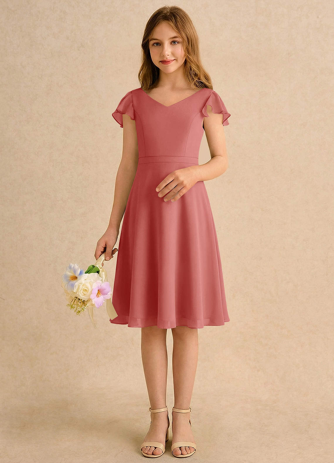Azazie Narin Girls Formal Flower Girl Klänningar Klänning A-Line i Chiffong med ärmar image2
