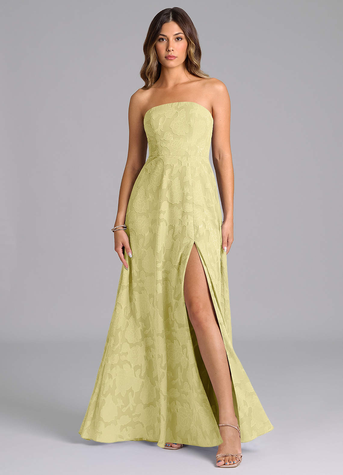 Azazie Wren Bridesmaid Dresses Lemon Sorbet A-Line Strapless Floral Burnout Dress image1