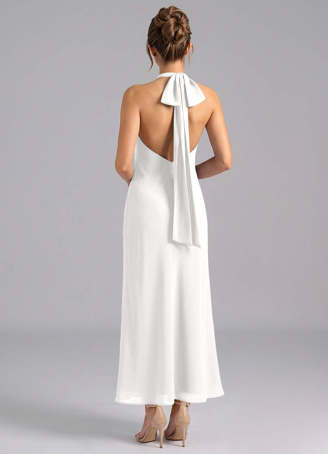 Azazie Velli Bridesmaid Dresses White Mermaid High Neck Chiffon Dress image1