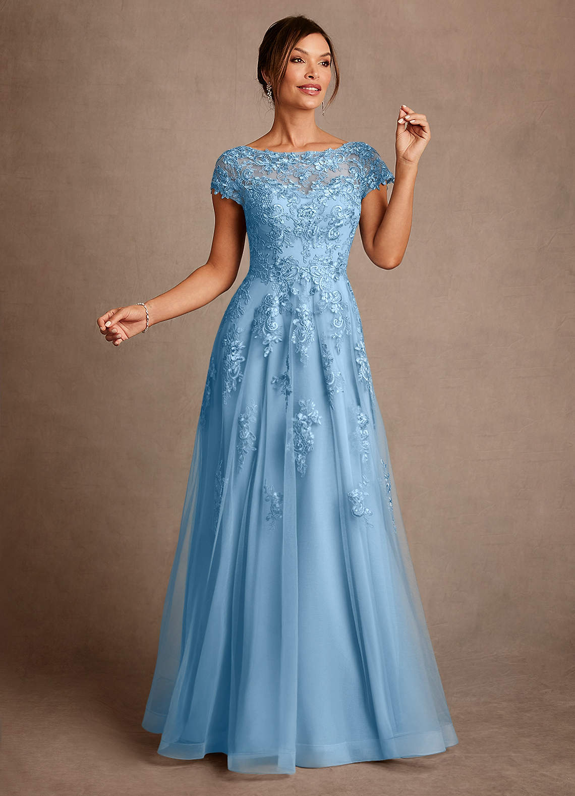 Azazie Jalinda Abiti per la Madre della Sposa Abito A-Line in Chiffon Pizzo Blu Acciaio image2