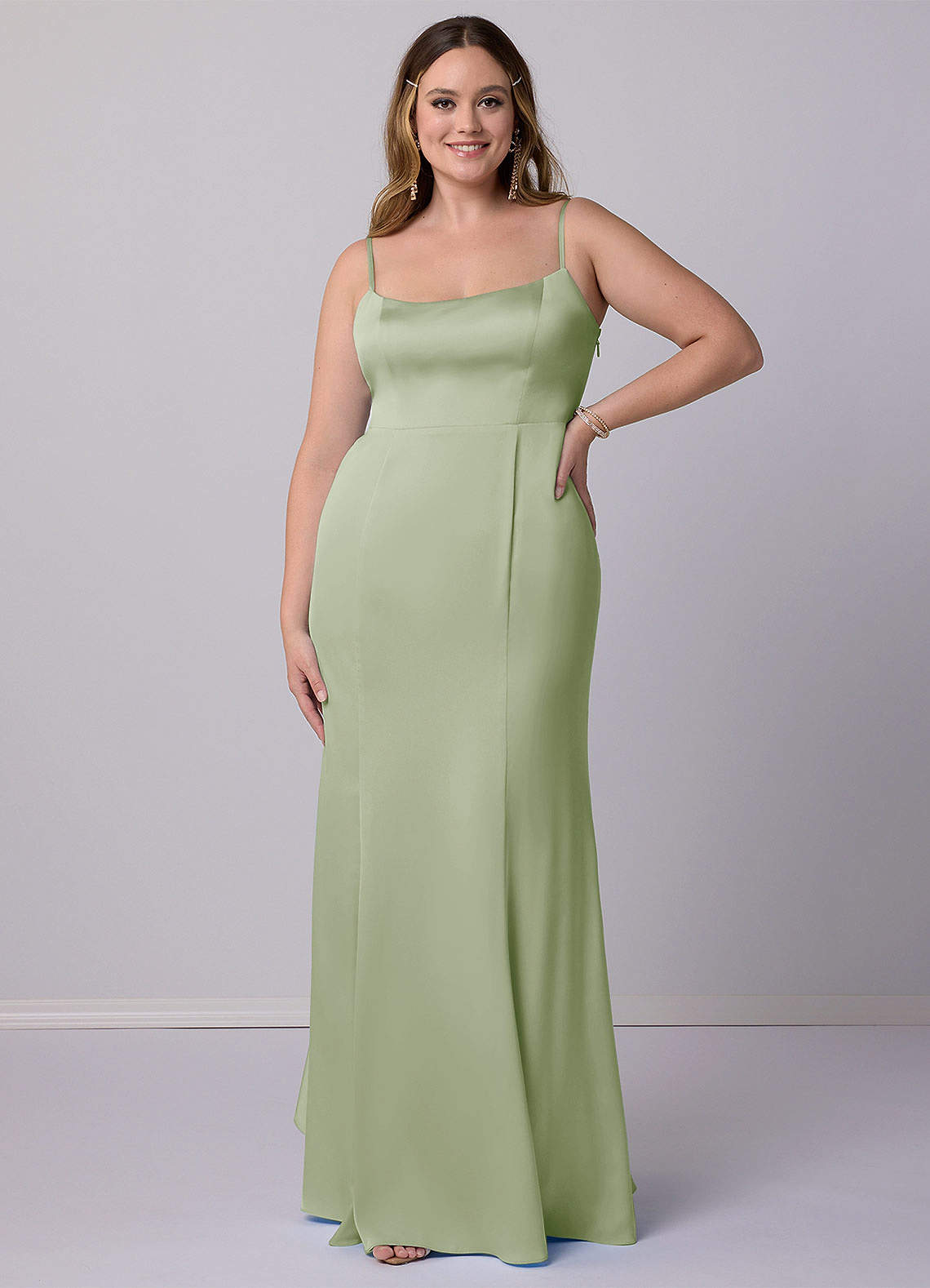 Barbie ♥ Azazie Endeligt Salg Havfrue Sløjfe Stræk satin Gulv-længde Kjole image8