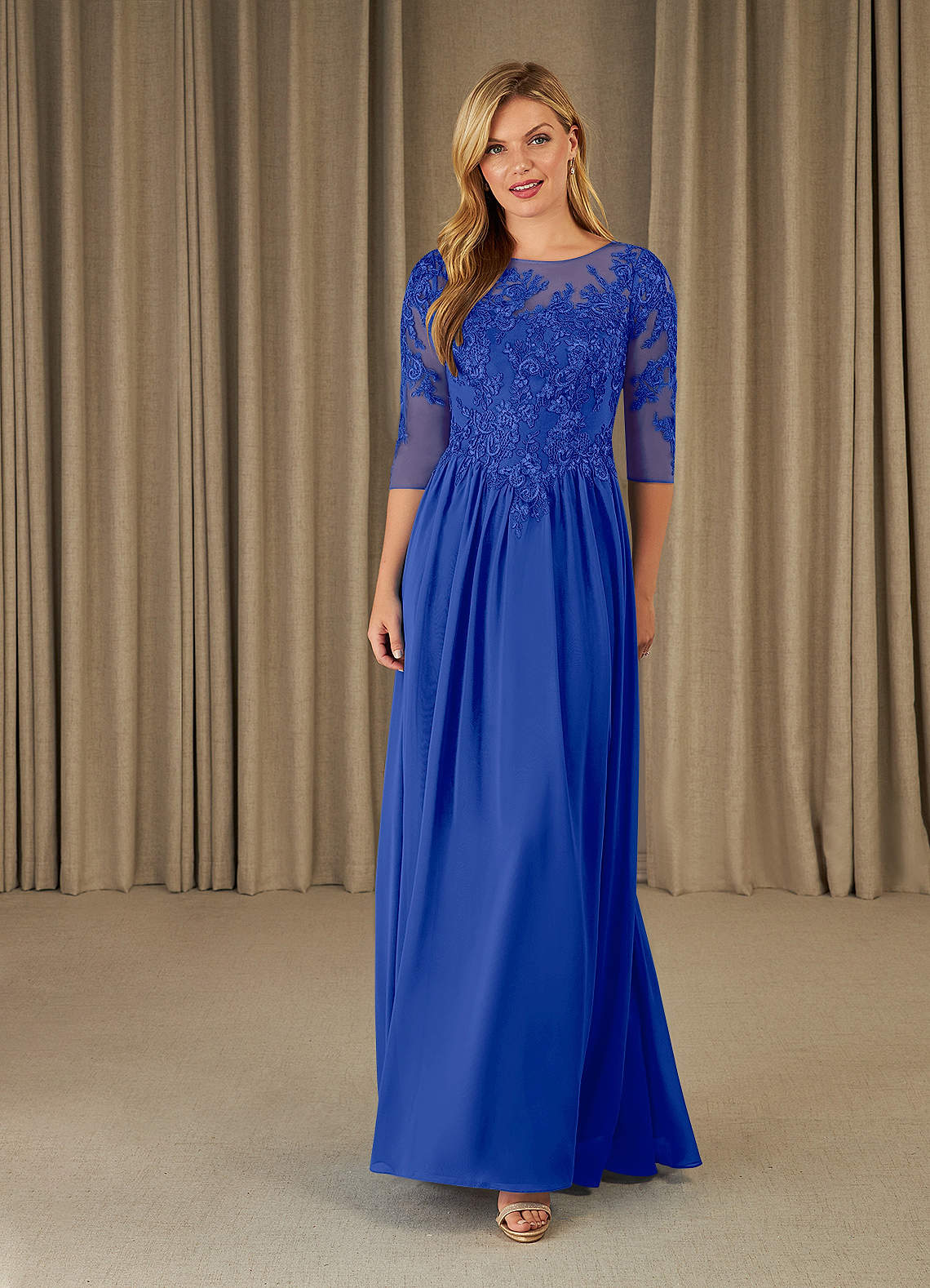 Azazie Mirielle Mother of the Bride Dresses Royal Blue A-Line Scoop Lace Chiffon Dress image1