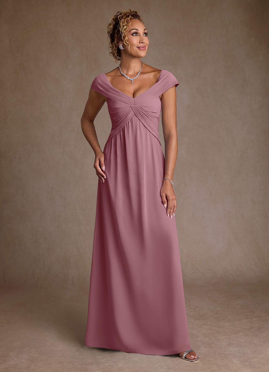 Azazie Myrtle Mother of the Bride Dresses Vintage Mauve A-Line Pleated Chiffon Dress image1