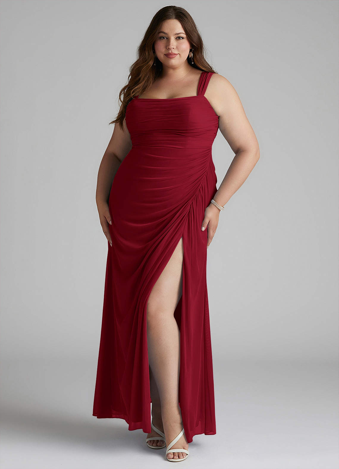 Azazie Jesaphine Bridesmaid Dresses Burgundy Sheath Ruched Mesh Dress image1