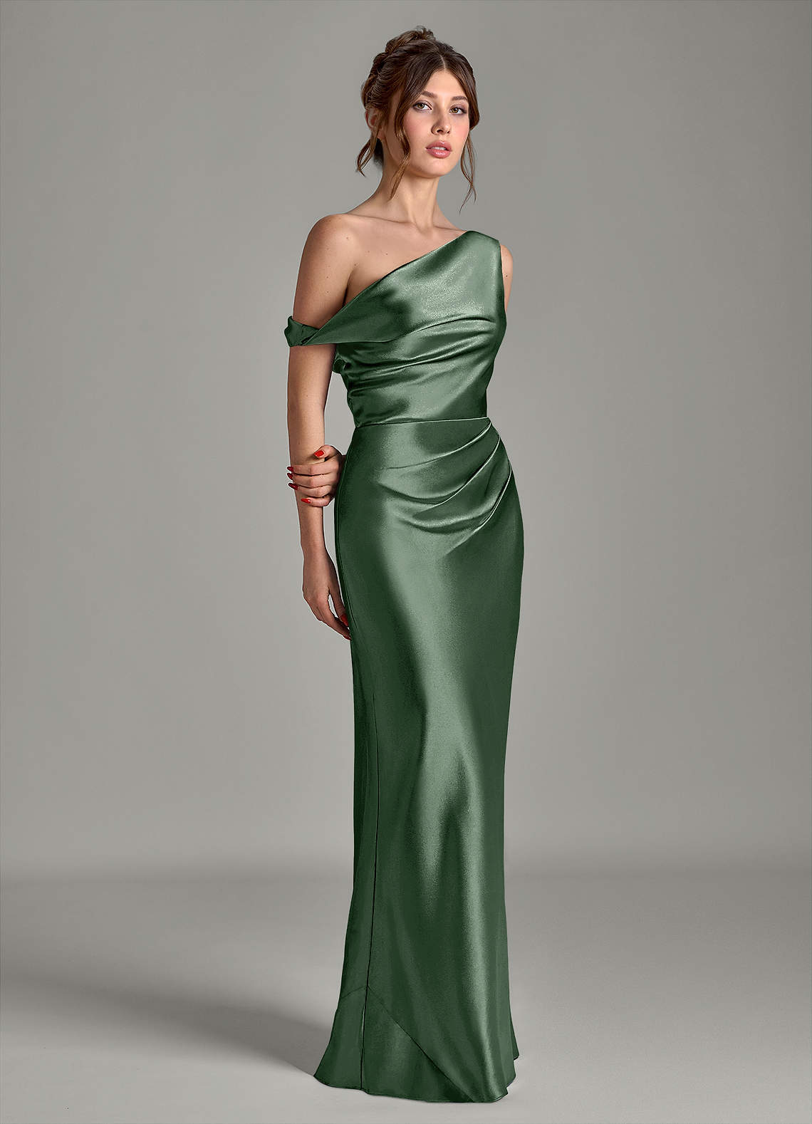 Azazie Emerson Brudepigekjoler Havfrue Off the shoulder Metallisk satin Gulv-længde Kjole image4