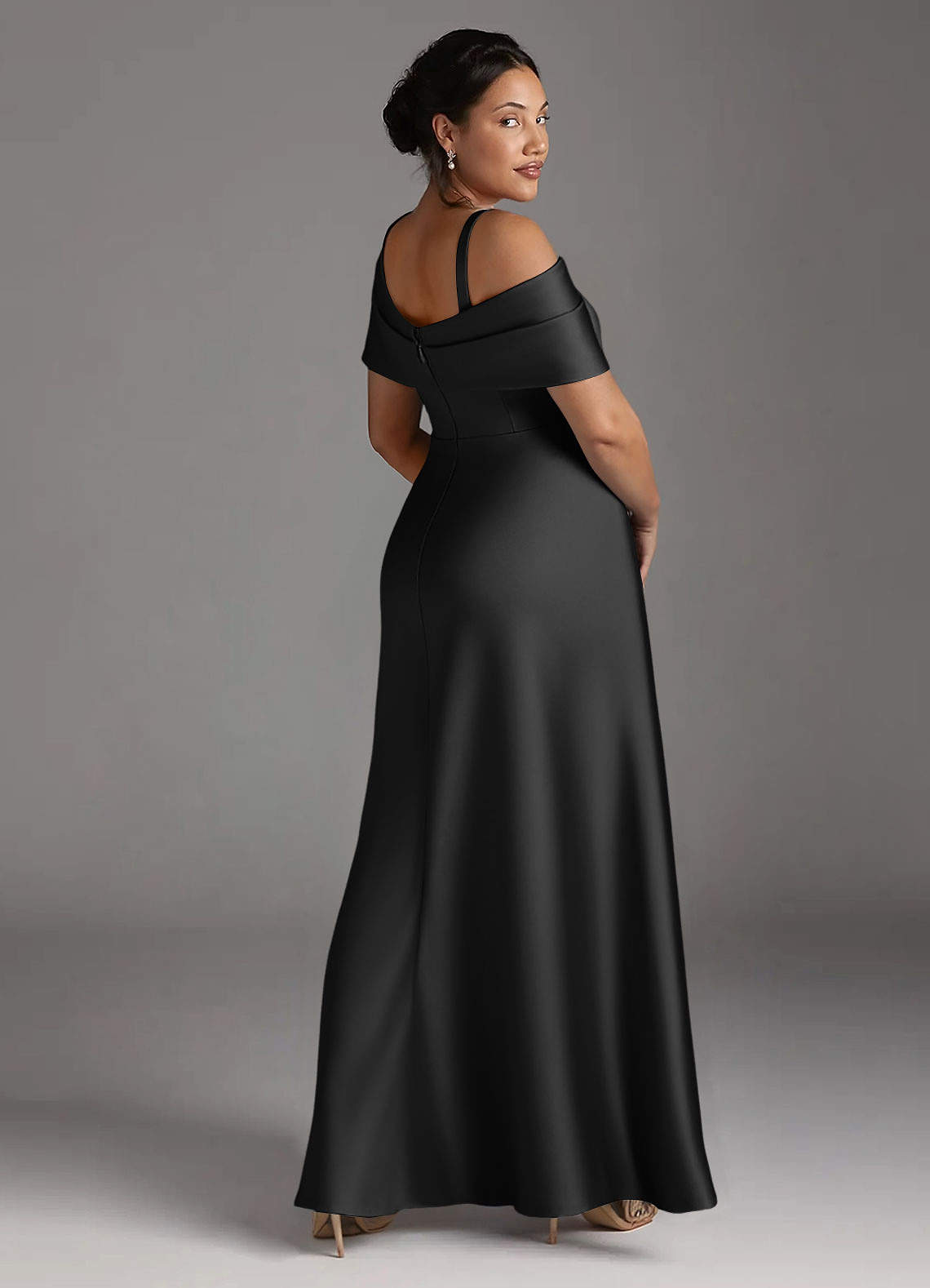 Azazie Milton Mother of the Bride Dresses Black A-Line Pleated Stretch Satin Dress image11