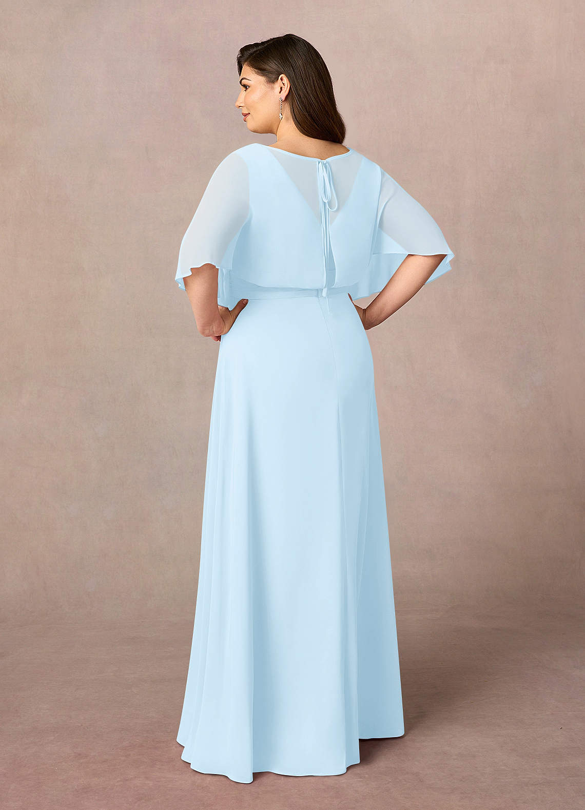 Azazie Oksana Sky Blue A-Line V-Neck Pleated Chiffon Dress | Azazie