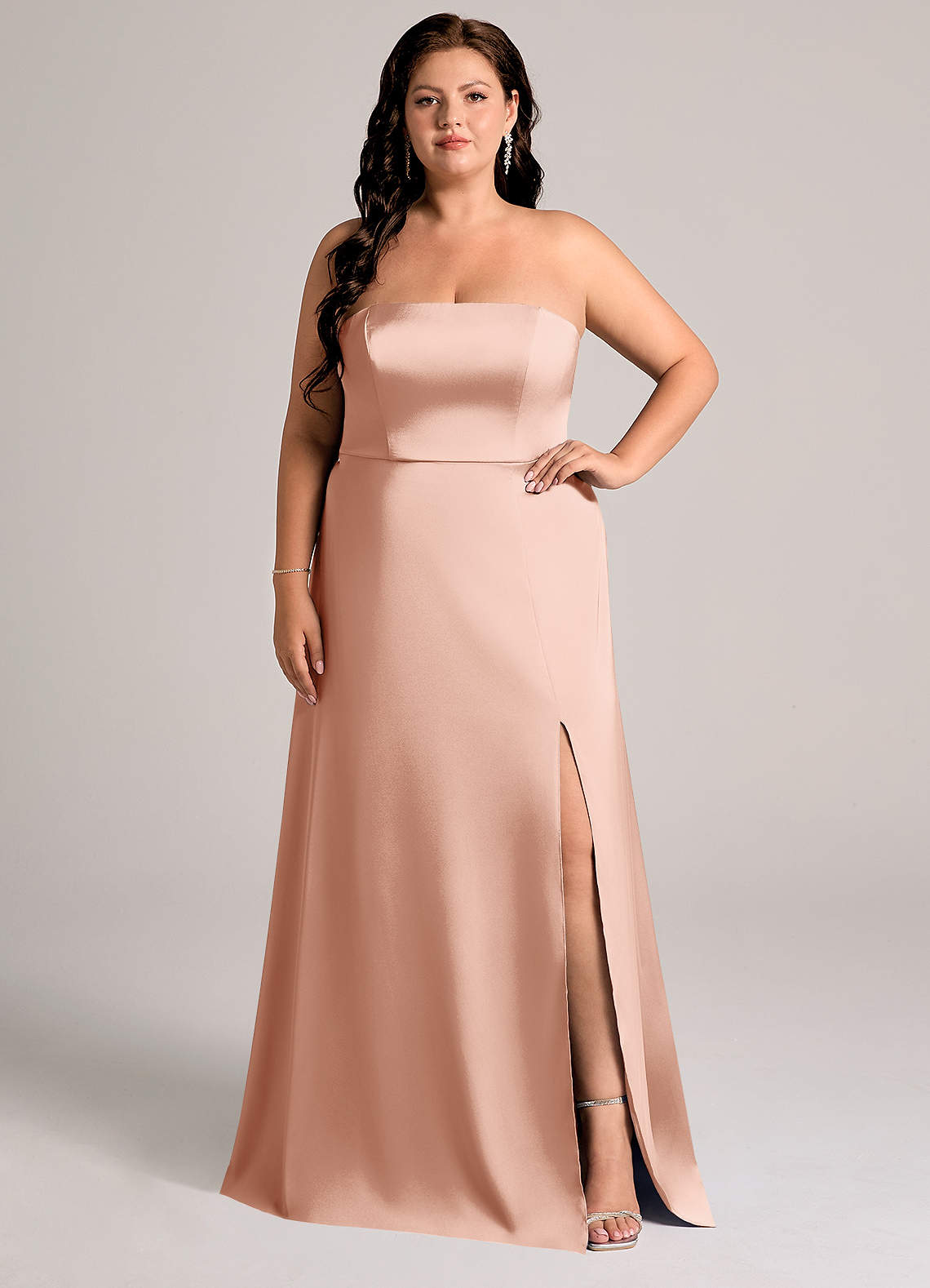 Azazie Wren Rose Gold Stretch Satin Bridesmaid Dresses | Azazie DE Azazie Wren Rose Gold Stretch Satin Bridesmaid Dresses | Azazie DE