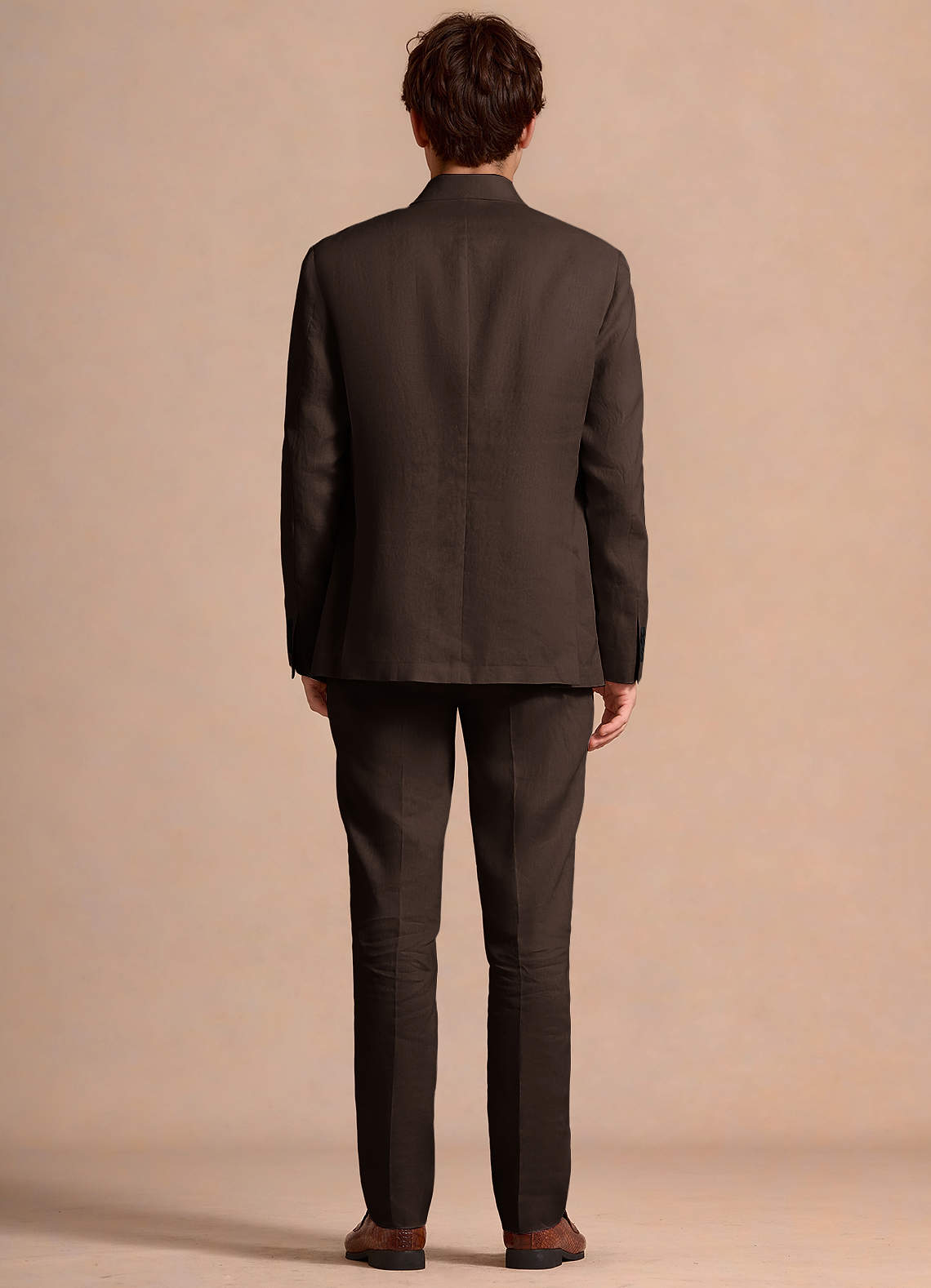 front Wesley Dark Brown Linen Blend Suit