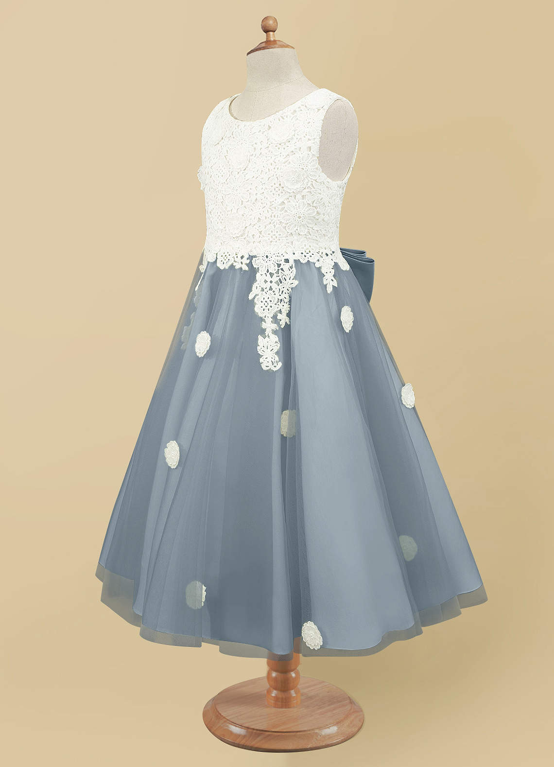 Azazie Sayu Flower Girl Dresses A-Line Lace Tulle Tea-Length Dress image1