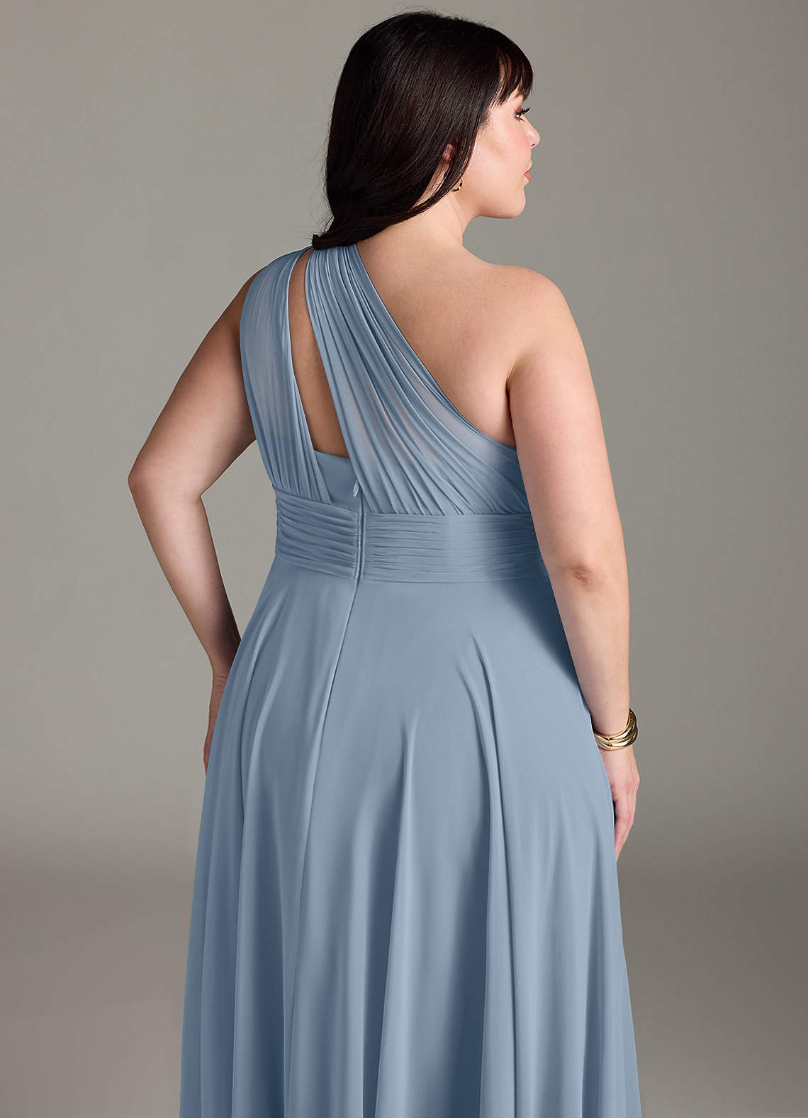 Azazie Charlize Bridesmaid Dresses Dusty Blue A-Line One Shoulder Chiffon Dress image12
