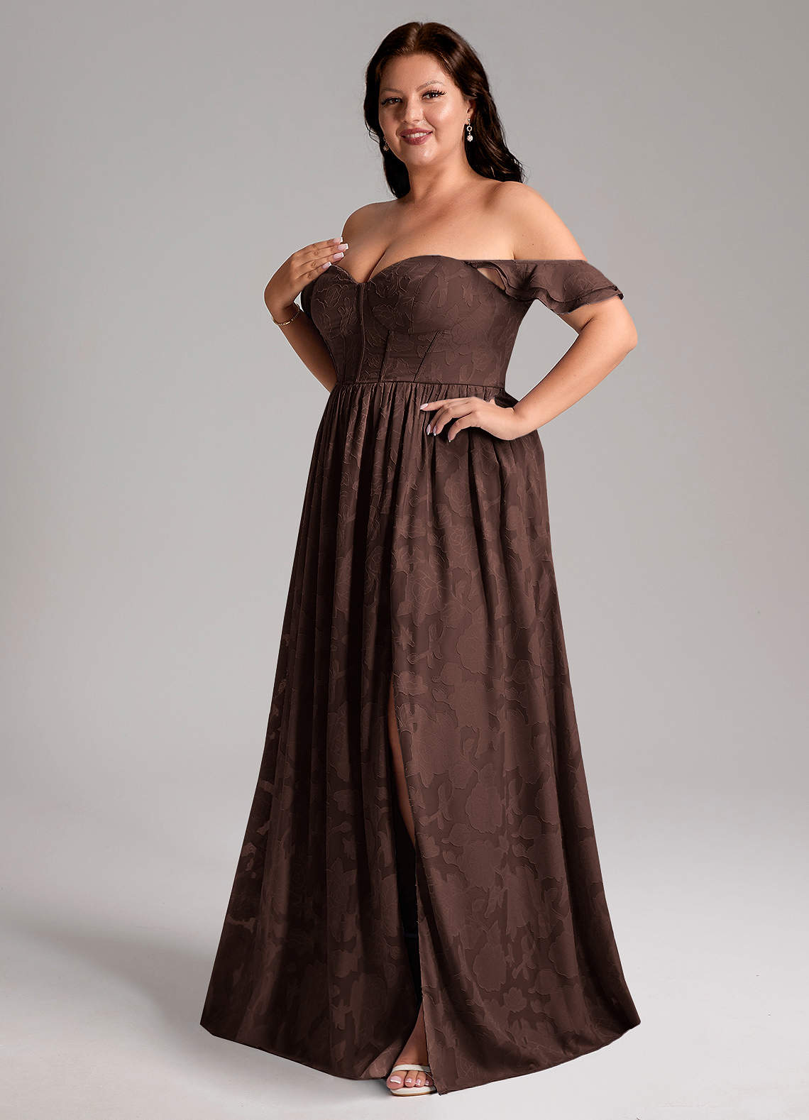 Azazie Denisse Vestidos de madrinha de casamento Vestido Ganache de Esgotamento Floral de Linha A com Ruched image10