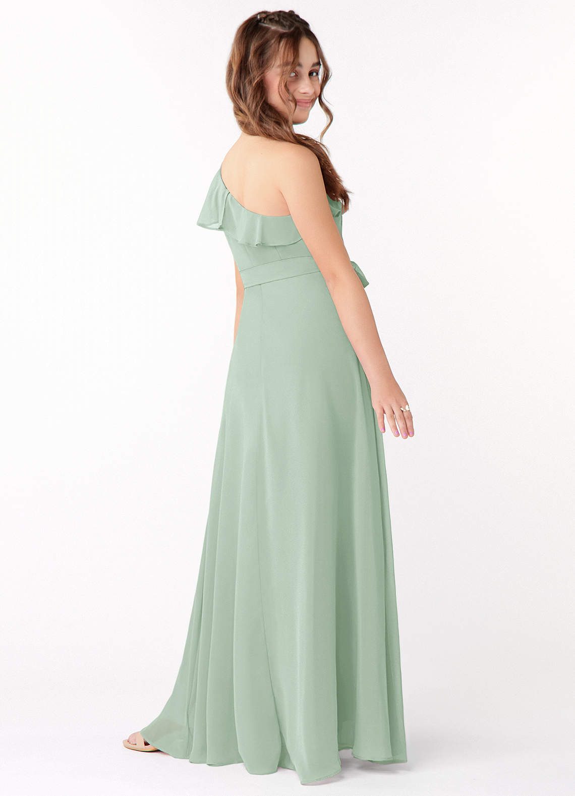 Azazie Eletta Junior Bridesmaid Dress in Agave Azazie UK