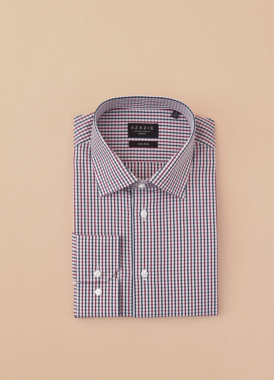 front Aiden Blue Red Contrast 100% Cotton Non-Iron Striped Dress Shirt