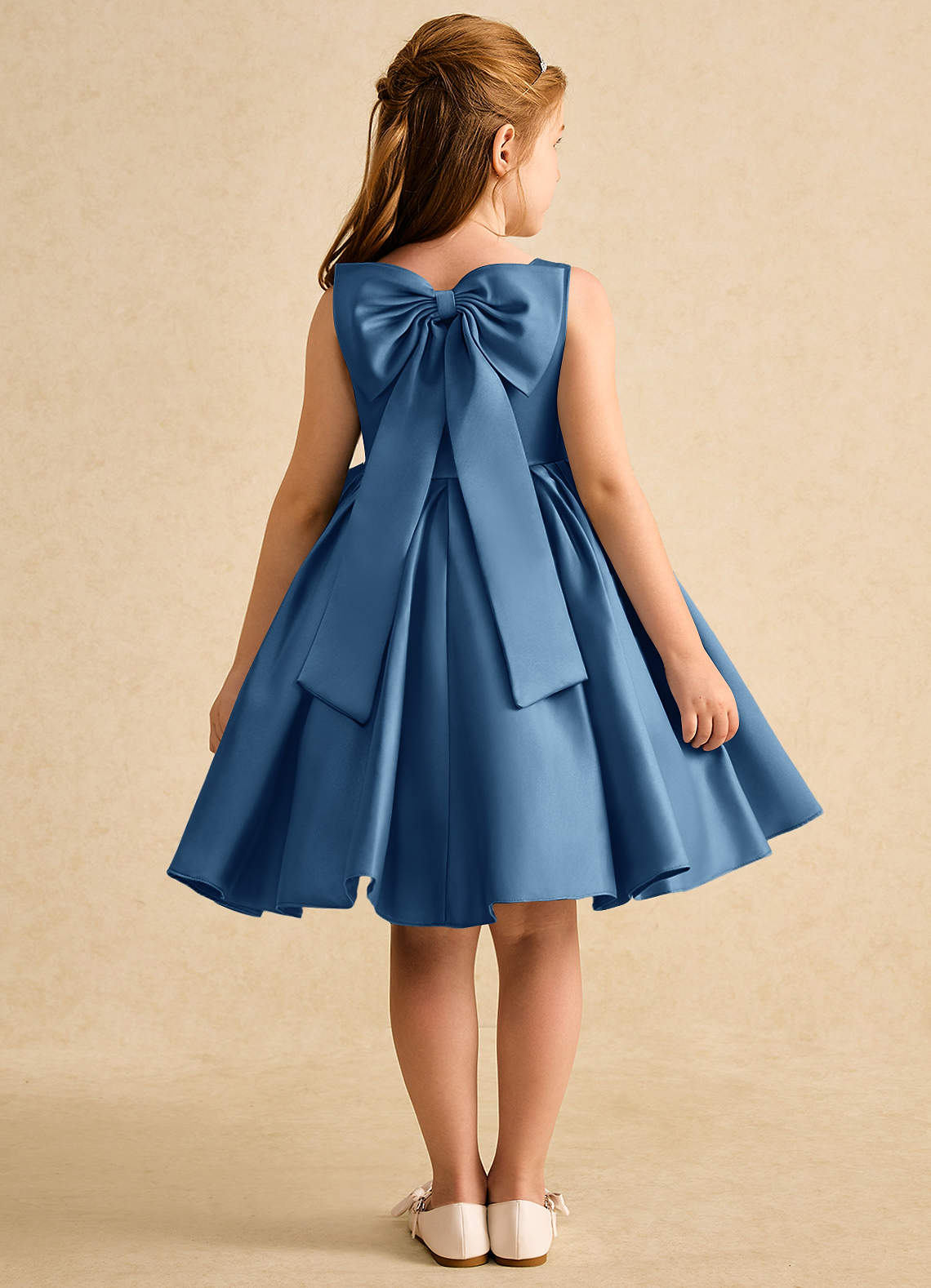Azazie Jessie Flower Girl Dresses Twilight A-Line Bow Matte Satin Dress image1