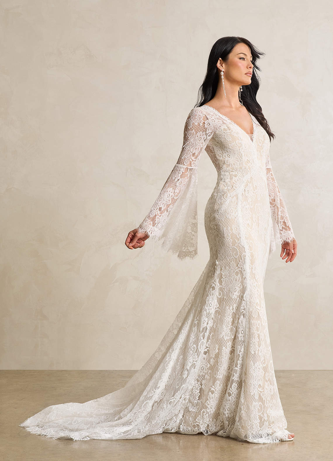 Jewels アイボリードレス Azazie Hayes Diamond White Champagne Mermaid V-Neck Lace