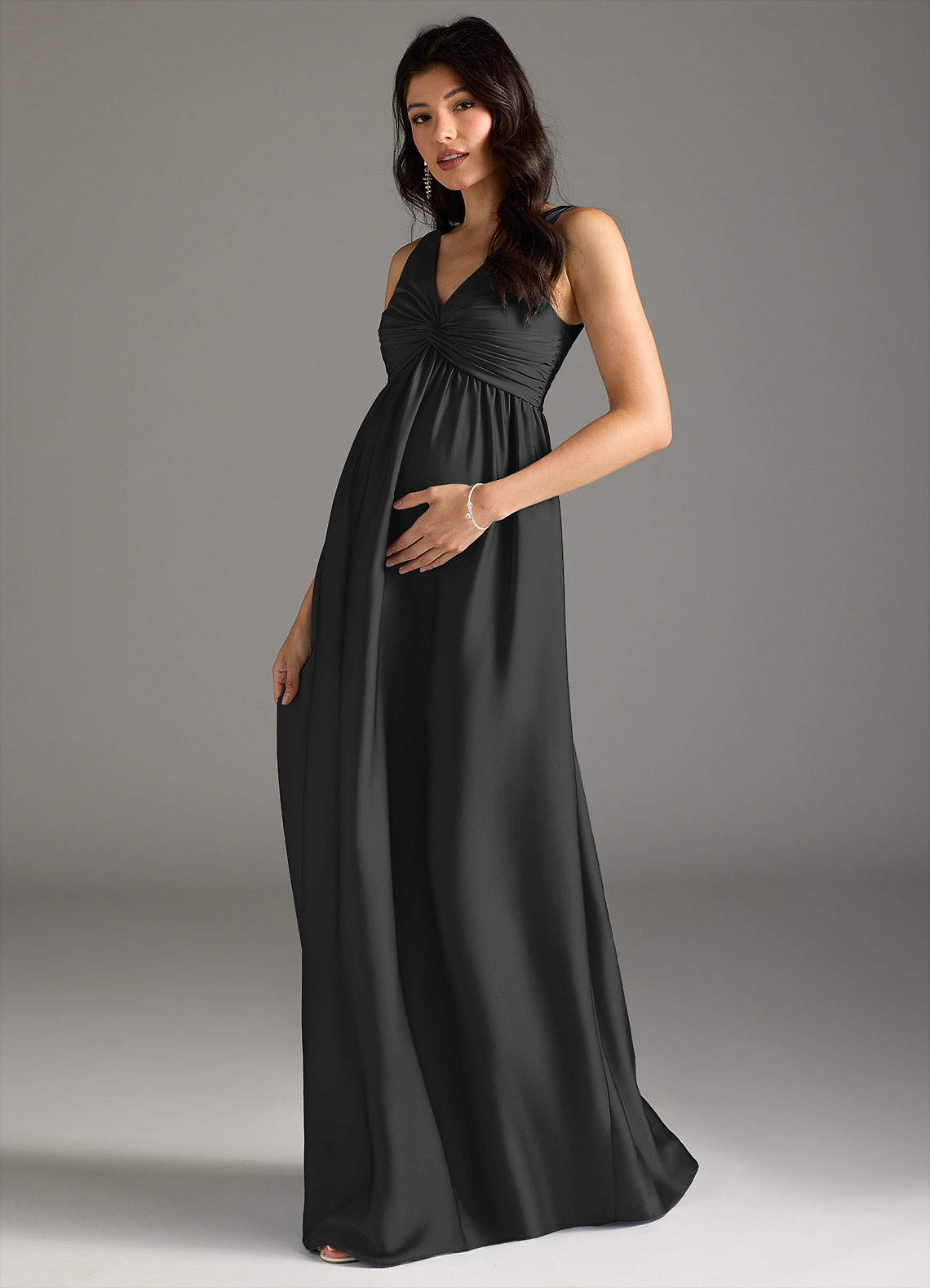Azazie Yetta vestidos de dama de honor de maternidad Vestido de Corte En A Plisado Hasta el suelo Satén Elástico image1