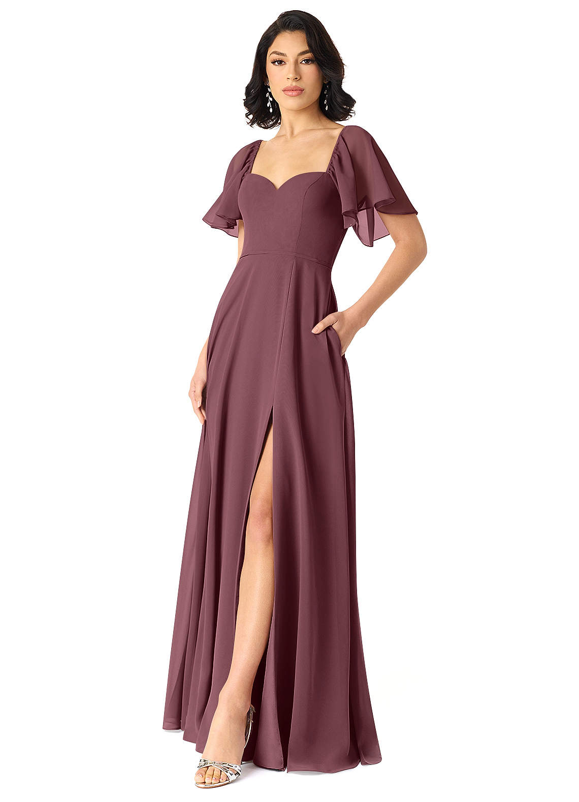 Azazie A-Line Sweetheart Floor-Length Chiffon Bridesmaid Dresses - Sangria