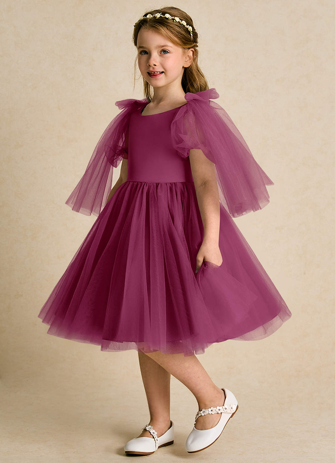 Azazie Duchess vestidos de niña de las flores Vestido de Mora de Tul de Corte En A con Con mangas image1