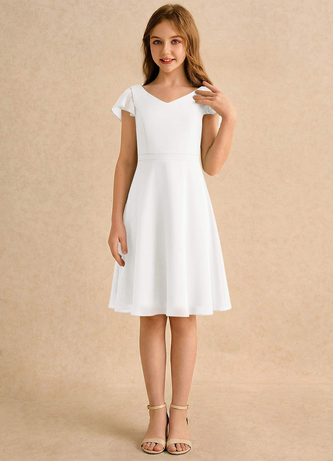 Azazie Narin Girls Formal Flower Girl Klänningar Klä A-Line i Chiffong med ärmar image3