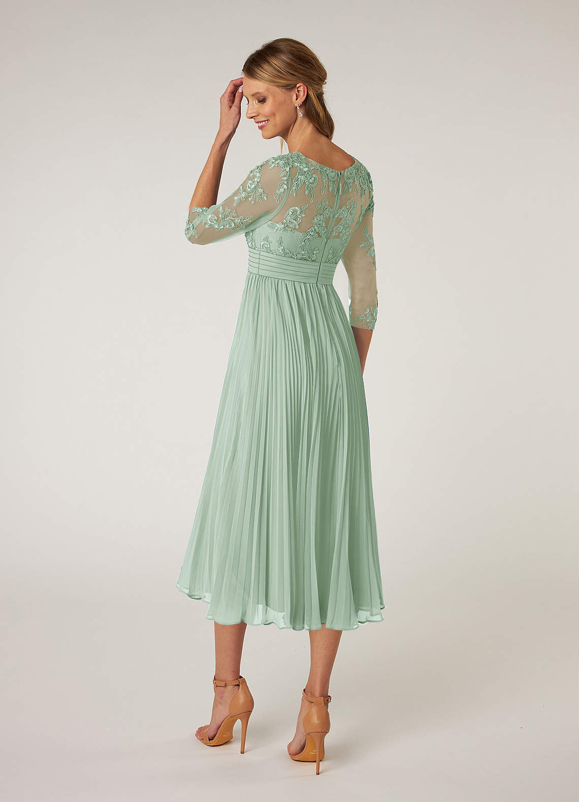Azazie Tutu Mother of the Bride Dresses Agave A-Line Boatneck Lace Chiffon Dress image3