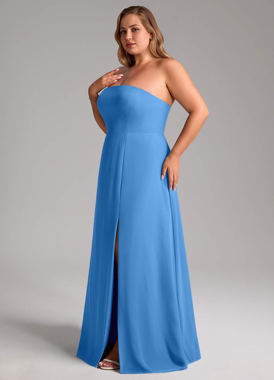 Azazie Wren Vestidos de damas de honor Vestido de Azul Grisaceo de Gasa de Corte en A Convertible con Corte Lateral image12
