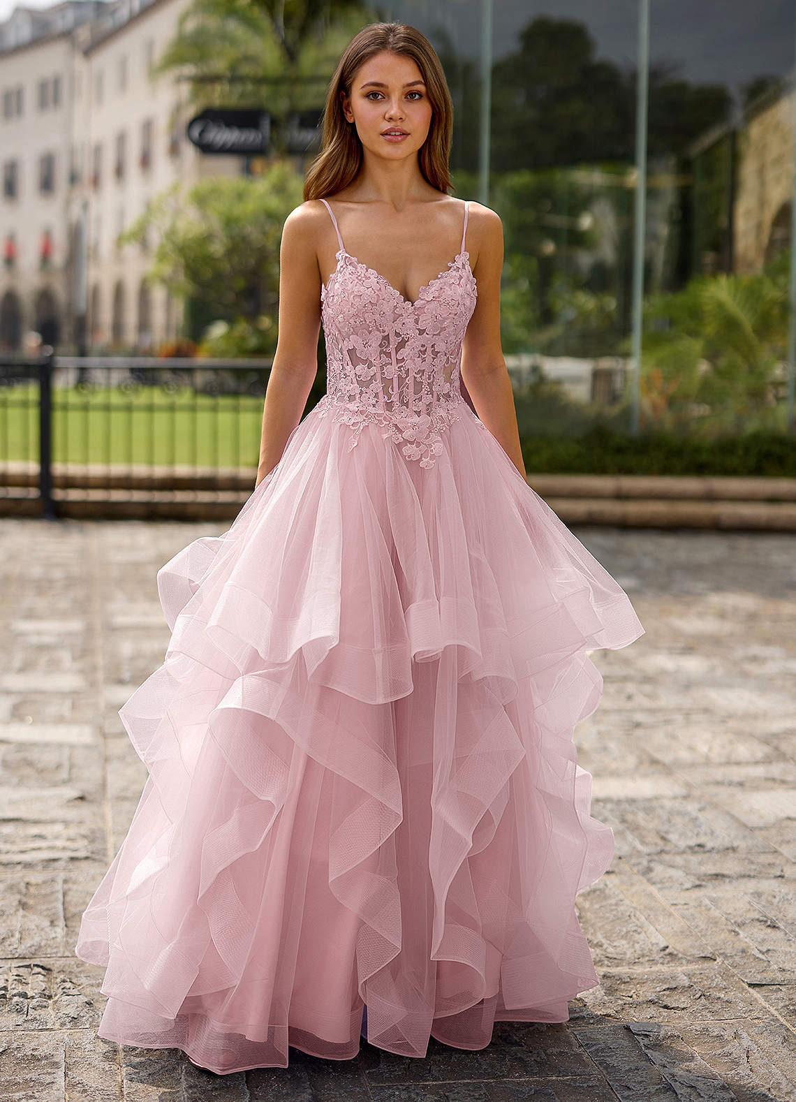 Spitze Rosa Vestido de baile de renda transparente image3