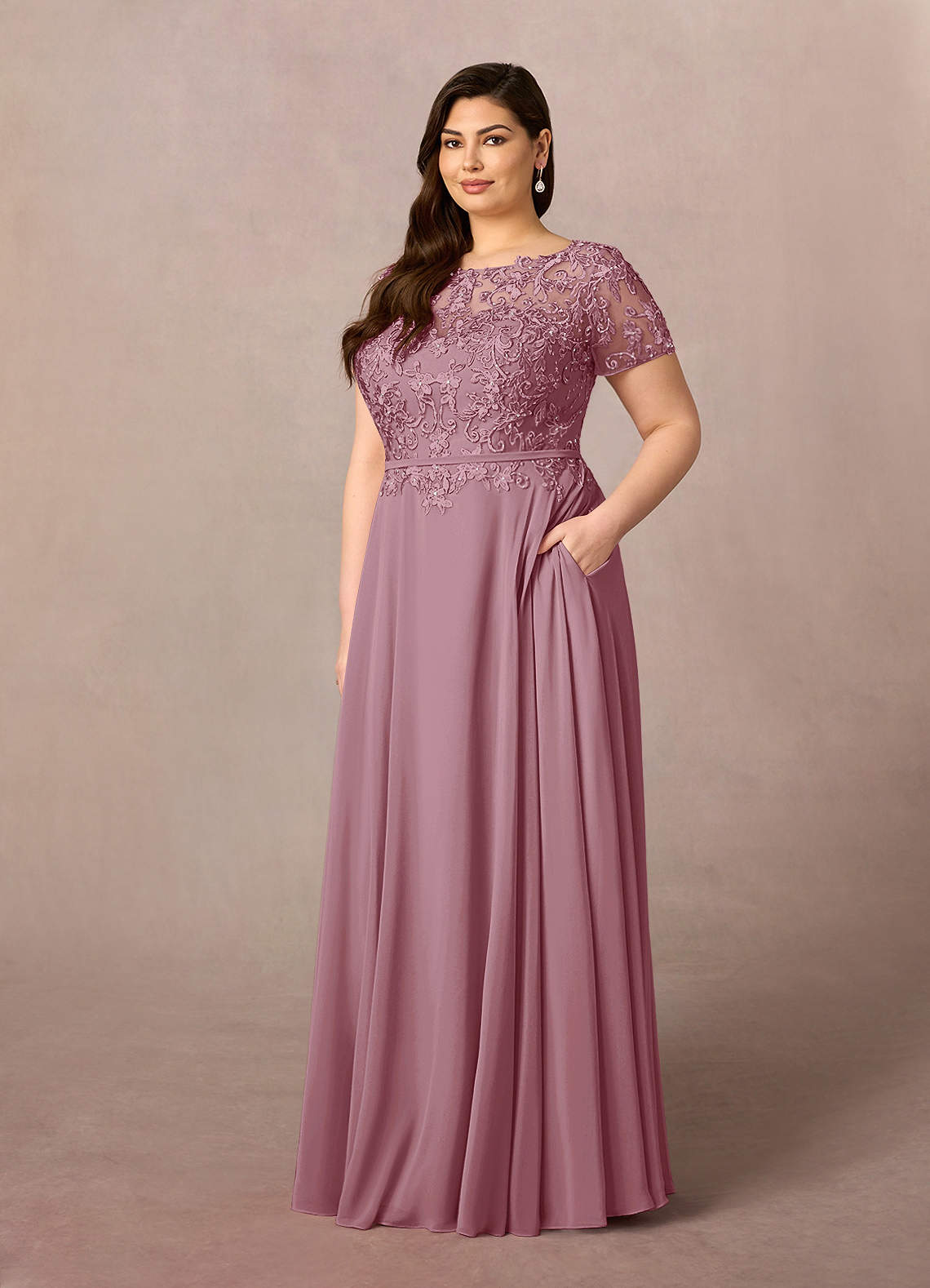 Azazie Adina Mother of the Bride Dresses Vintage Mauve A-Line Boatneck Sequins Chiffon Dress image6