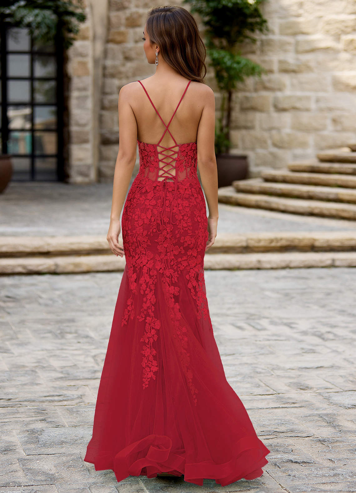 Dentelle Rojo Vestido de fiesta de sirena image1