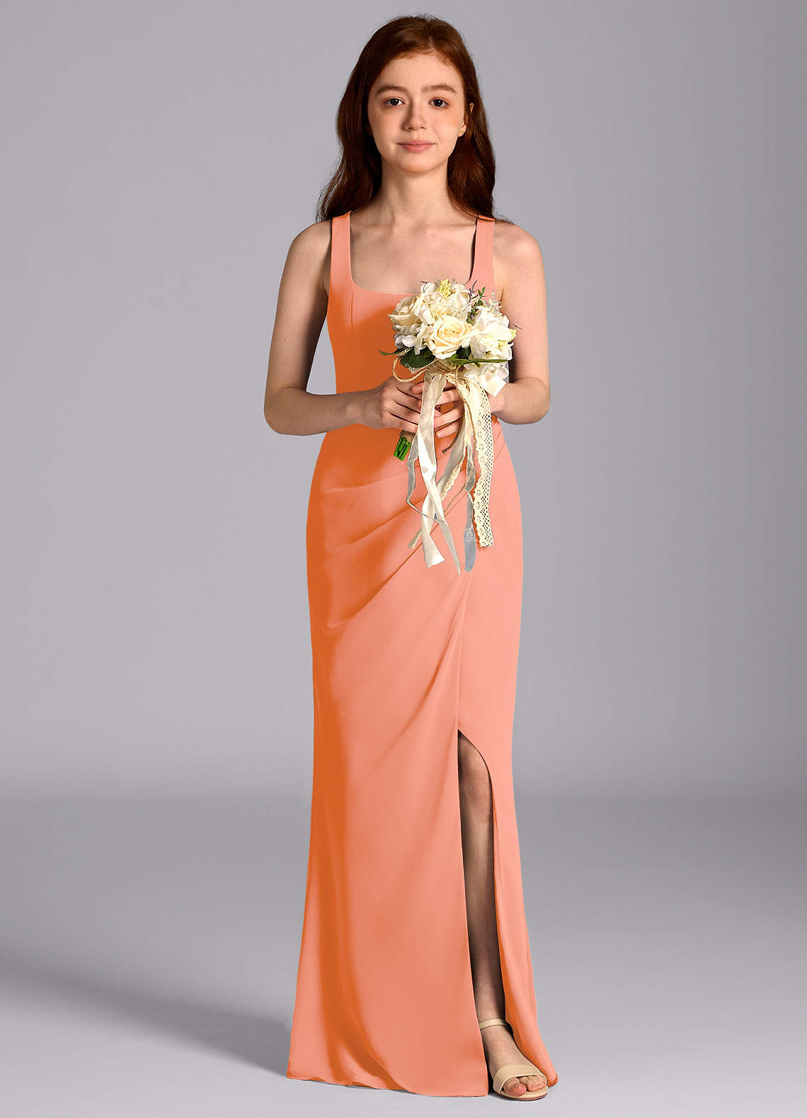 Azazie Mero Junior Meerjungfrau-Linie Plissee Chiffon Kleid Sonnenuntergang image1